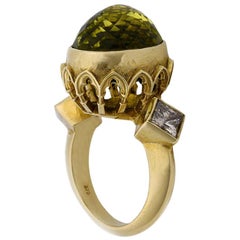 Chloris Ring Gothic Arch 9 Karat Yellow Gold Lemon Quartz and Diamonds