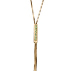 9 Karat Yellow Gold Lariat Necklace with Green Sapphire Pavé Bar