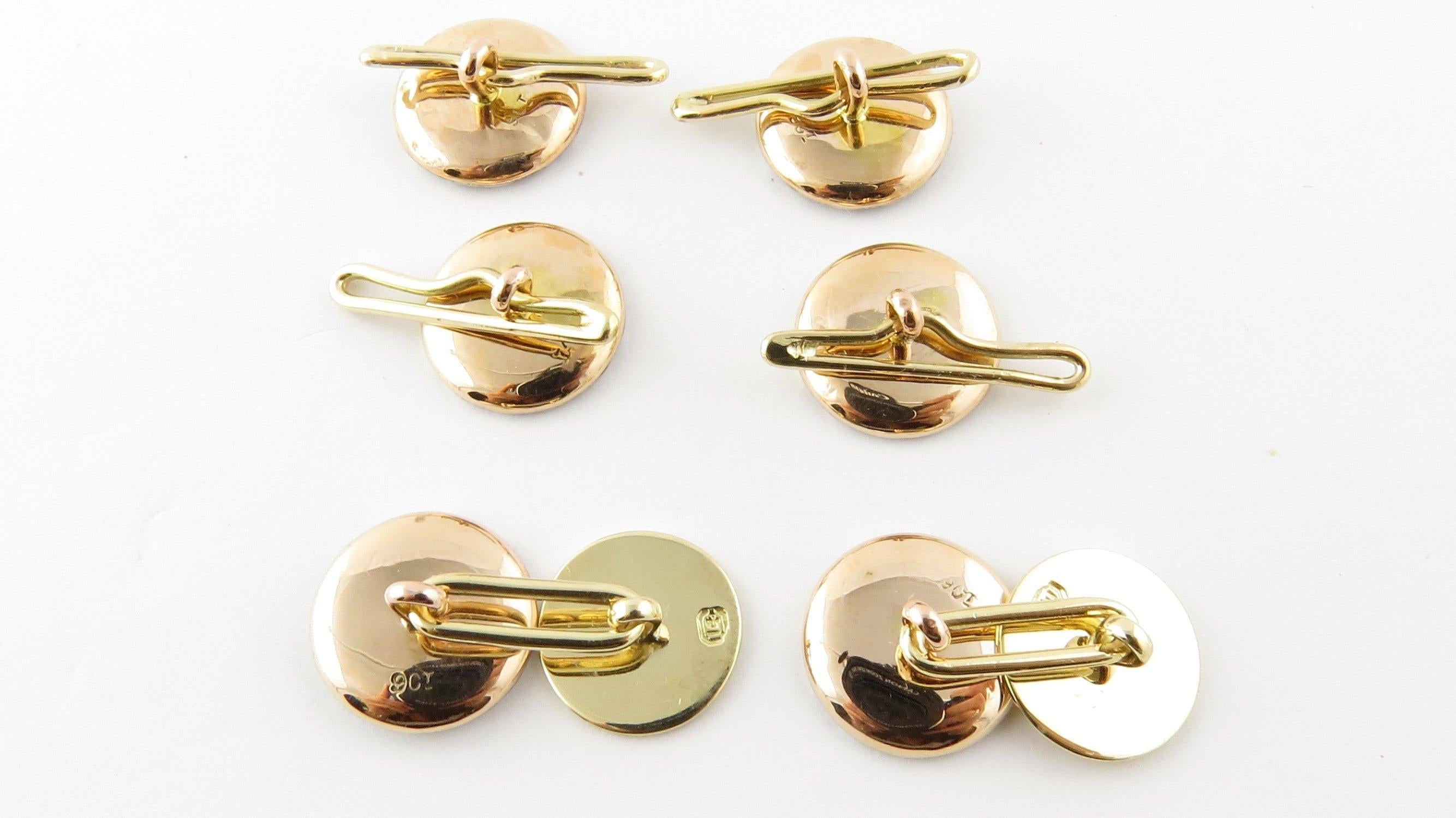 9 Karat Yellow Gold Mother of Pearl and Diamond Tuxedo Buttons and Cufflinks 1