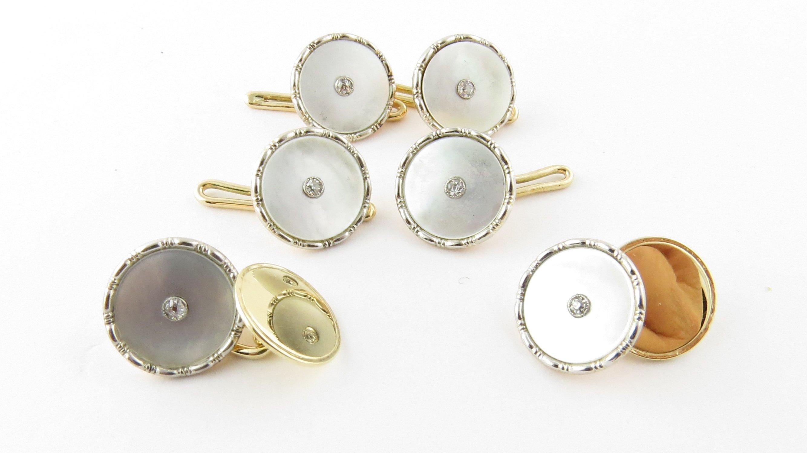 9 Karat Yellow Gold Mother of Pearl and Diamond Tuxedo Buttons and Cufflinks 3