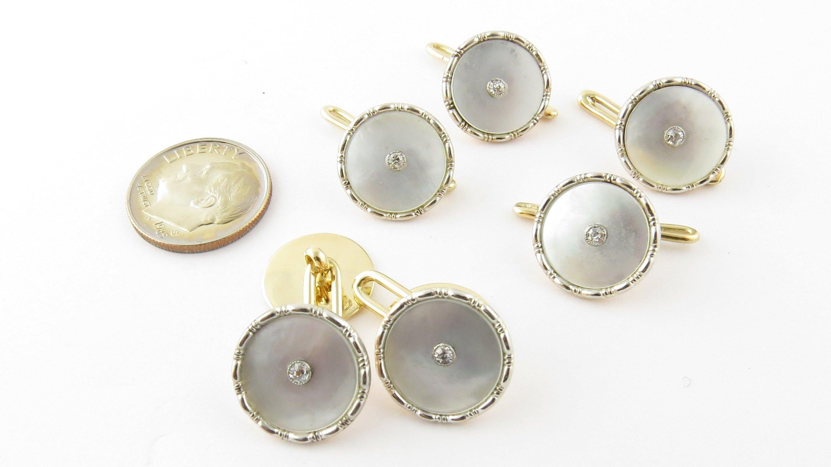 9 Karat Yellow Gold Mother of Pearl and Diamond Tuxedo Buttons and Cufflinks 4
