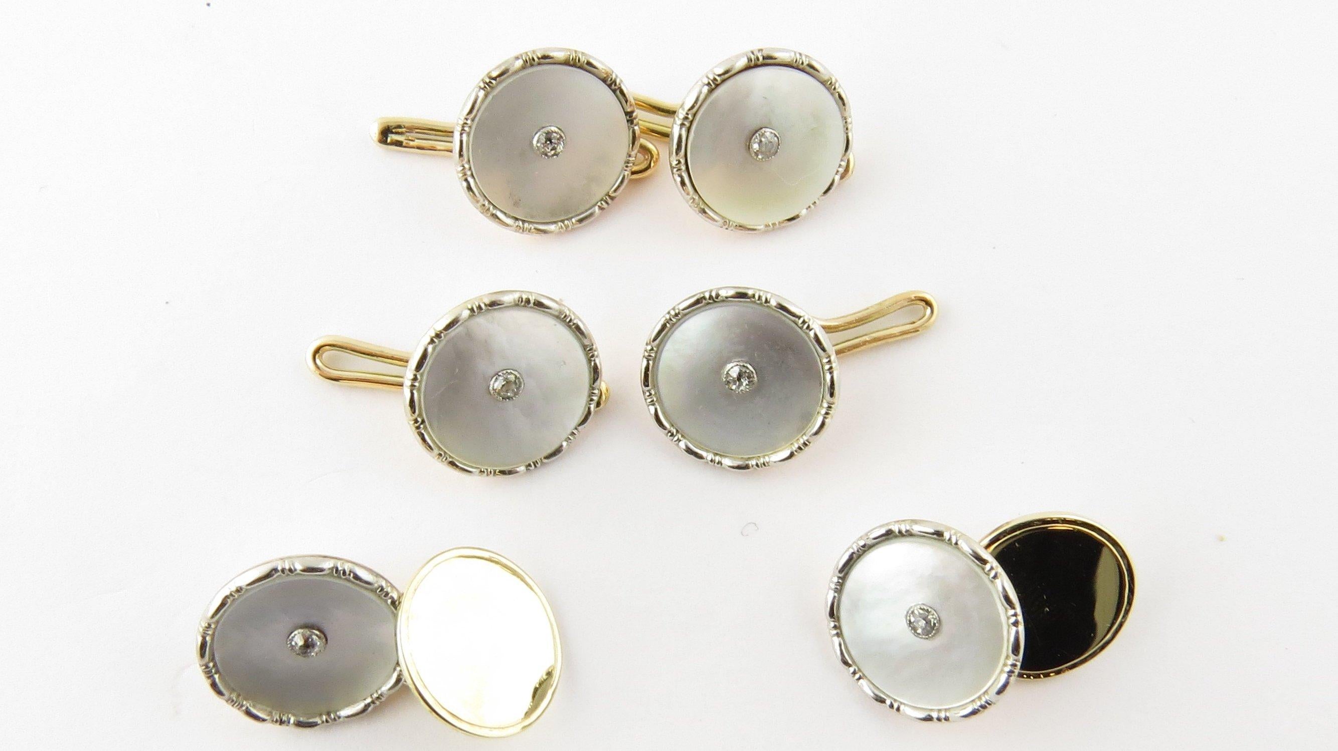 9 Karat Yellow Gold Mother of Pearl and Diamond Tuxedo Buttons and Cufflinks 5