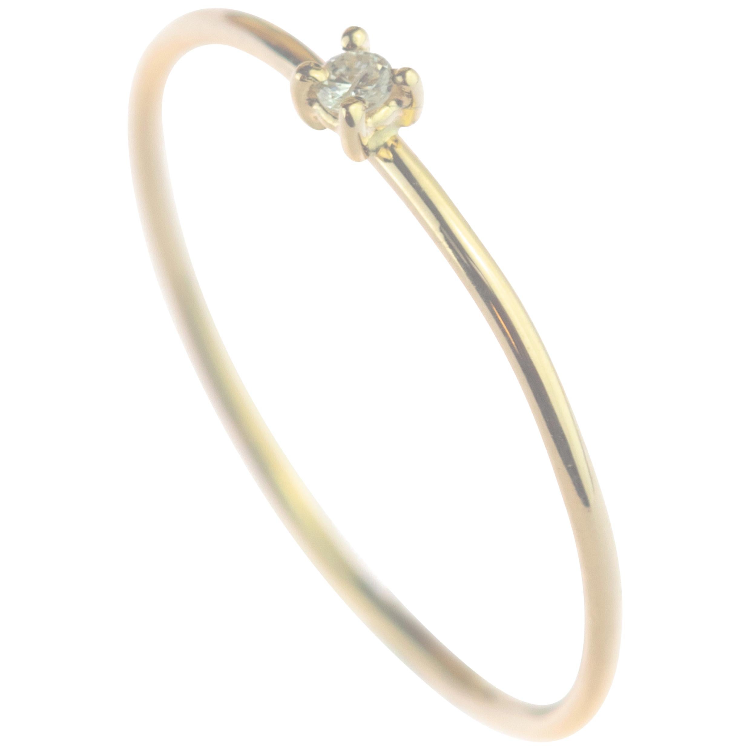 9 Karat Yellow Gold Natural Diamond Brilliant Cut Solitaire Thin Cocktail Ring For Sale