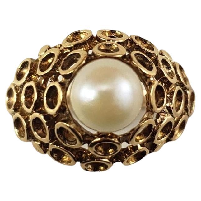 9 Karat Yellow Gold Pearl Ring Size 6 #16349 For Sale