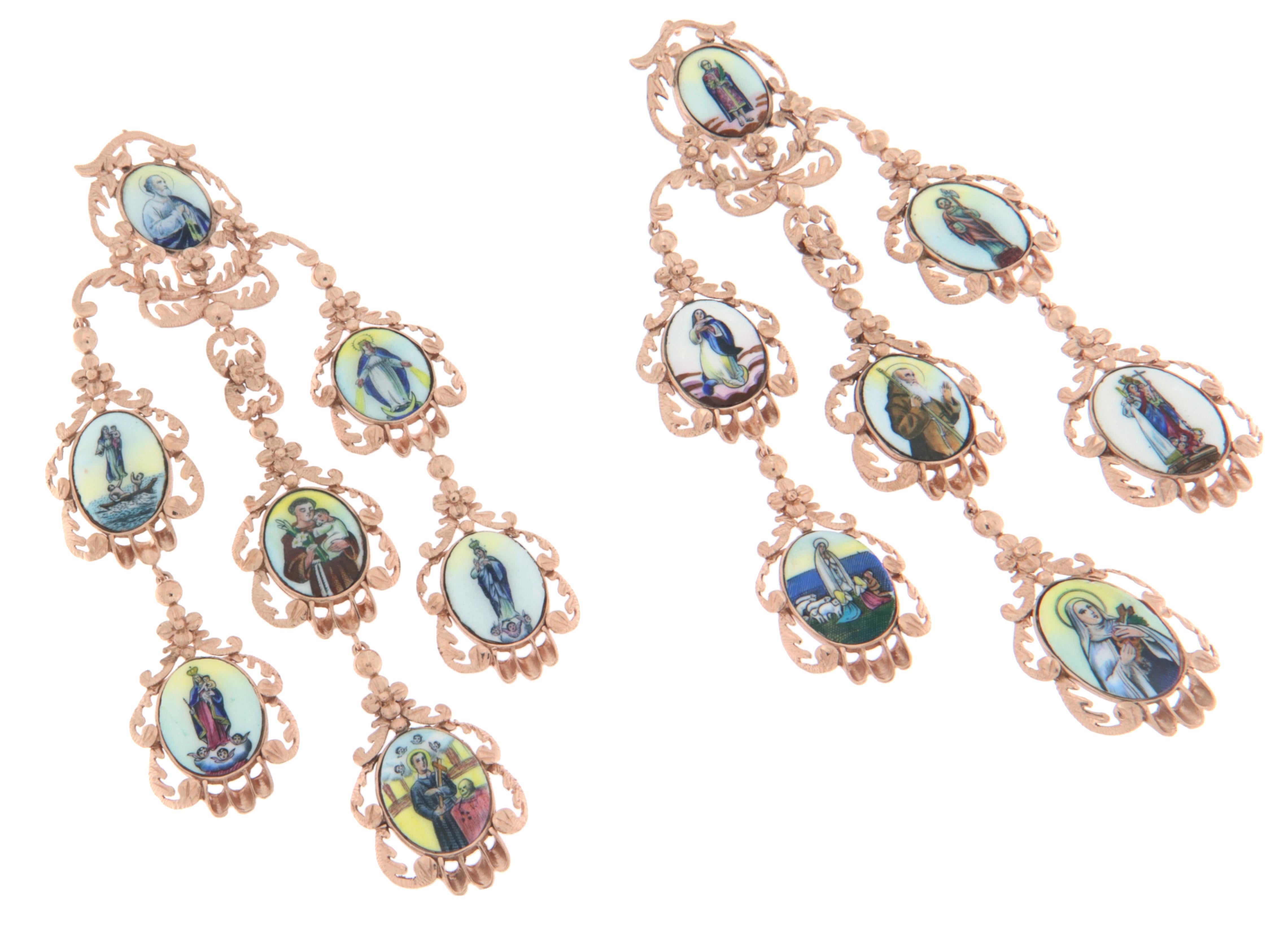 Artisan 9 Karat Yellow Gold Sacred Drop Earrings For Sale