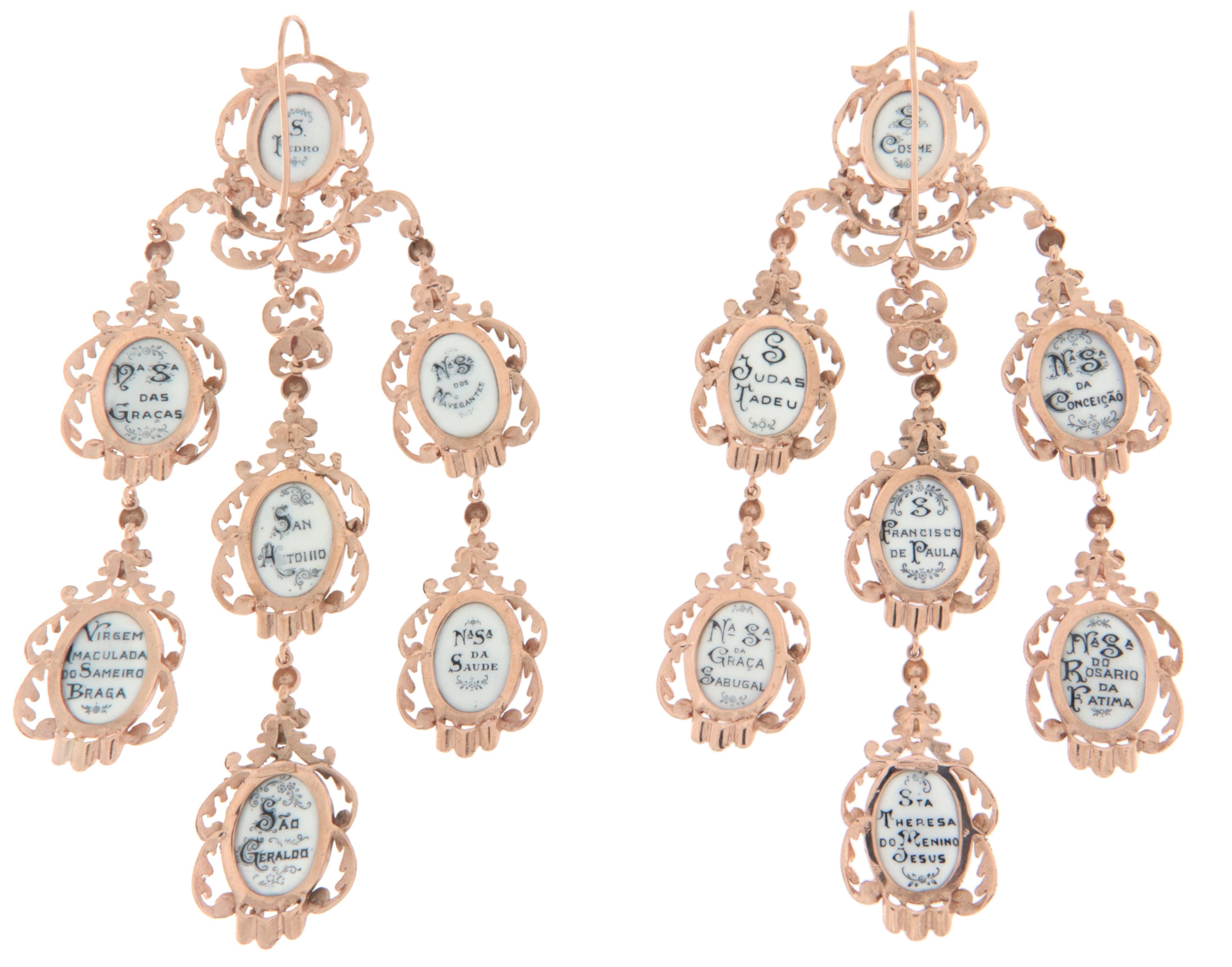 9 Karat Yellow Gold Sacred Drop Earrings In New Condition For Sale In Marcianise, IT