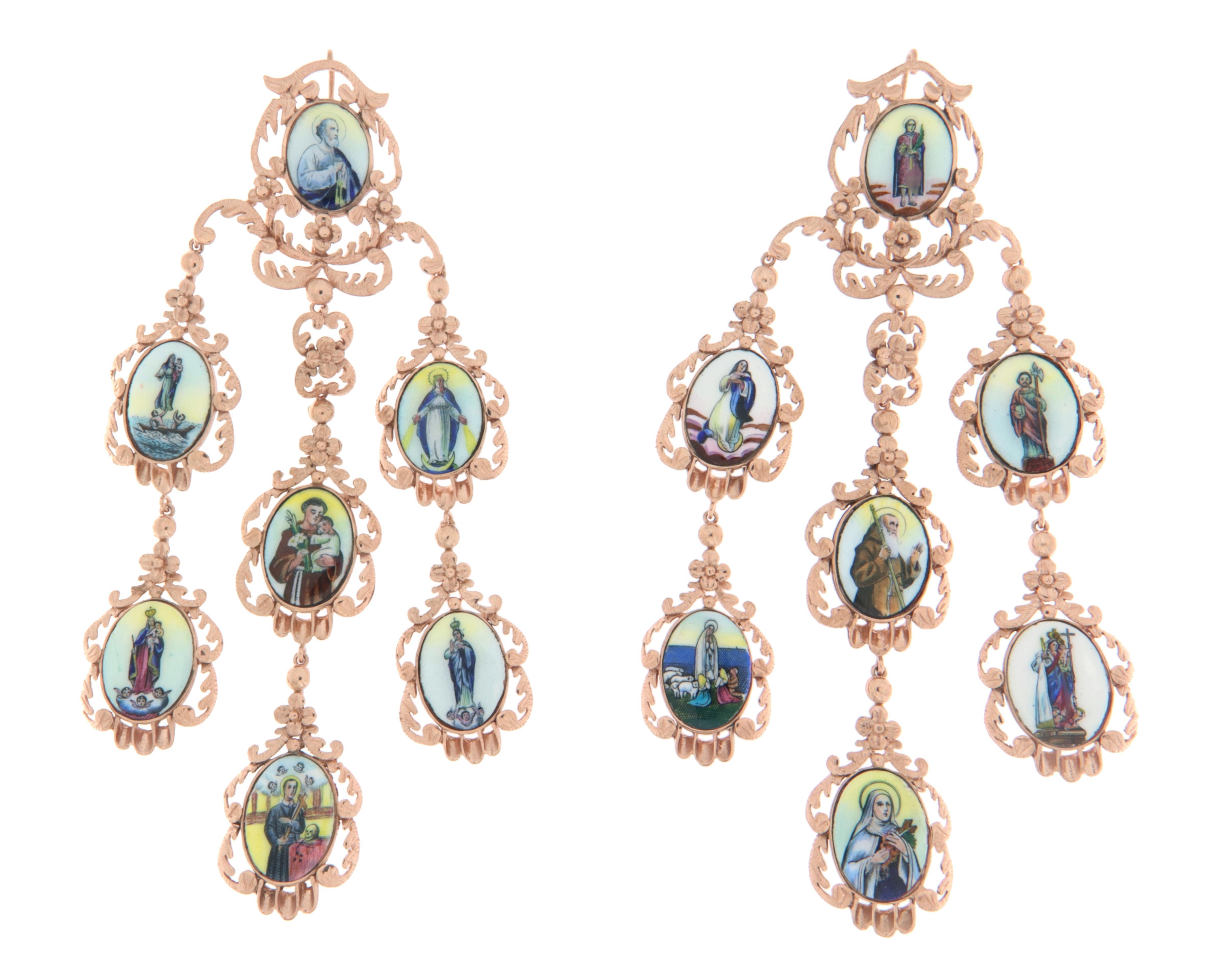 9 Karat Yellow Gold Sacred Drop Earrings For Sale 1