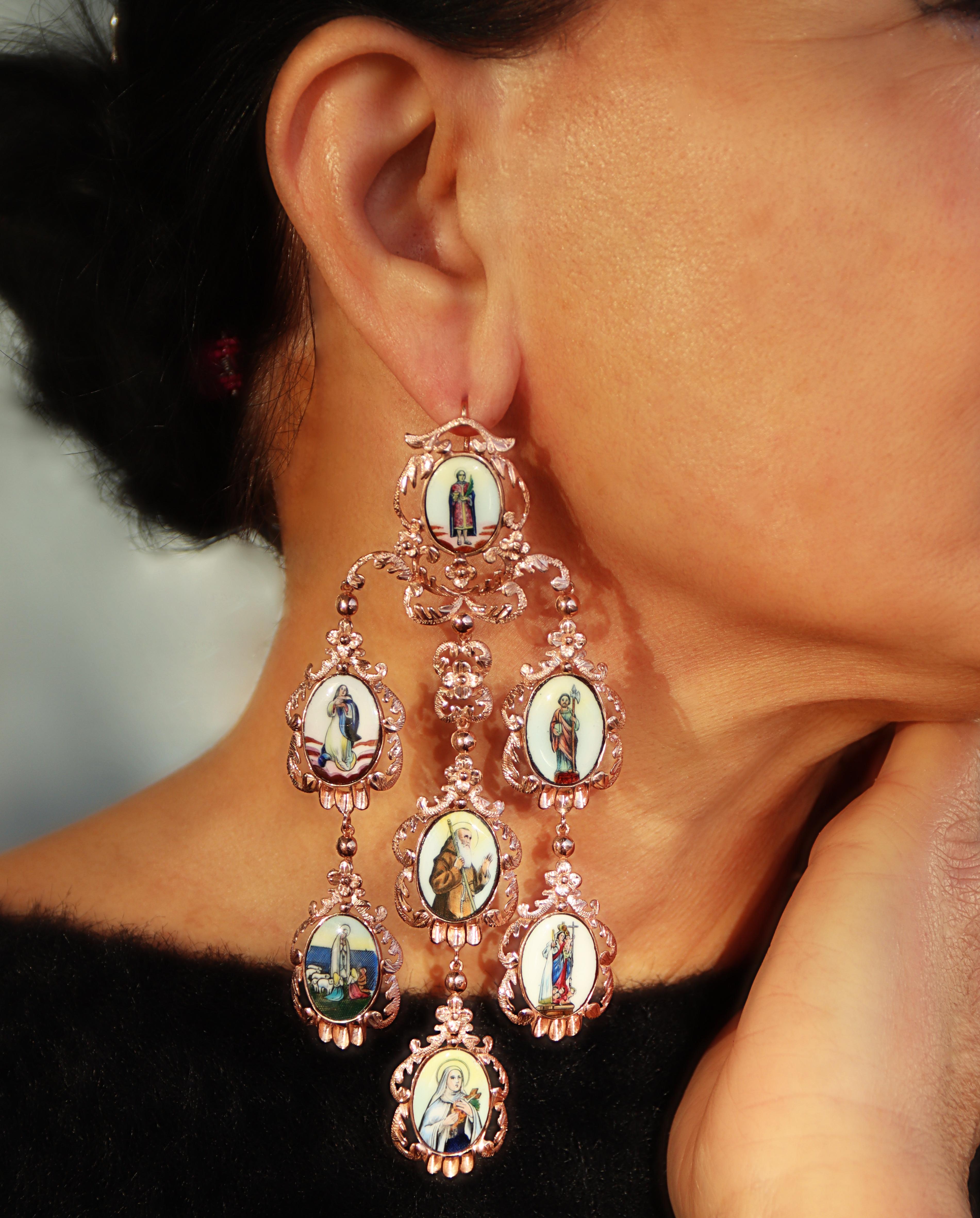9 Karat Yellow Gold Sacred Drop Earrings For Sale 2