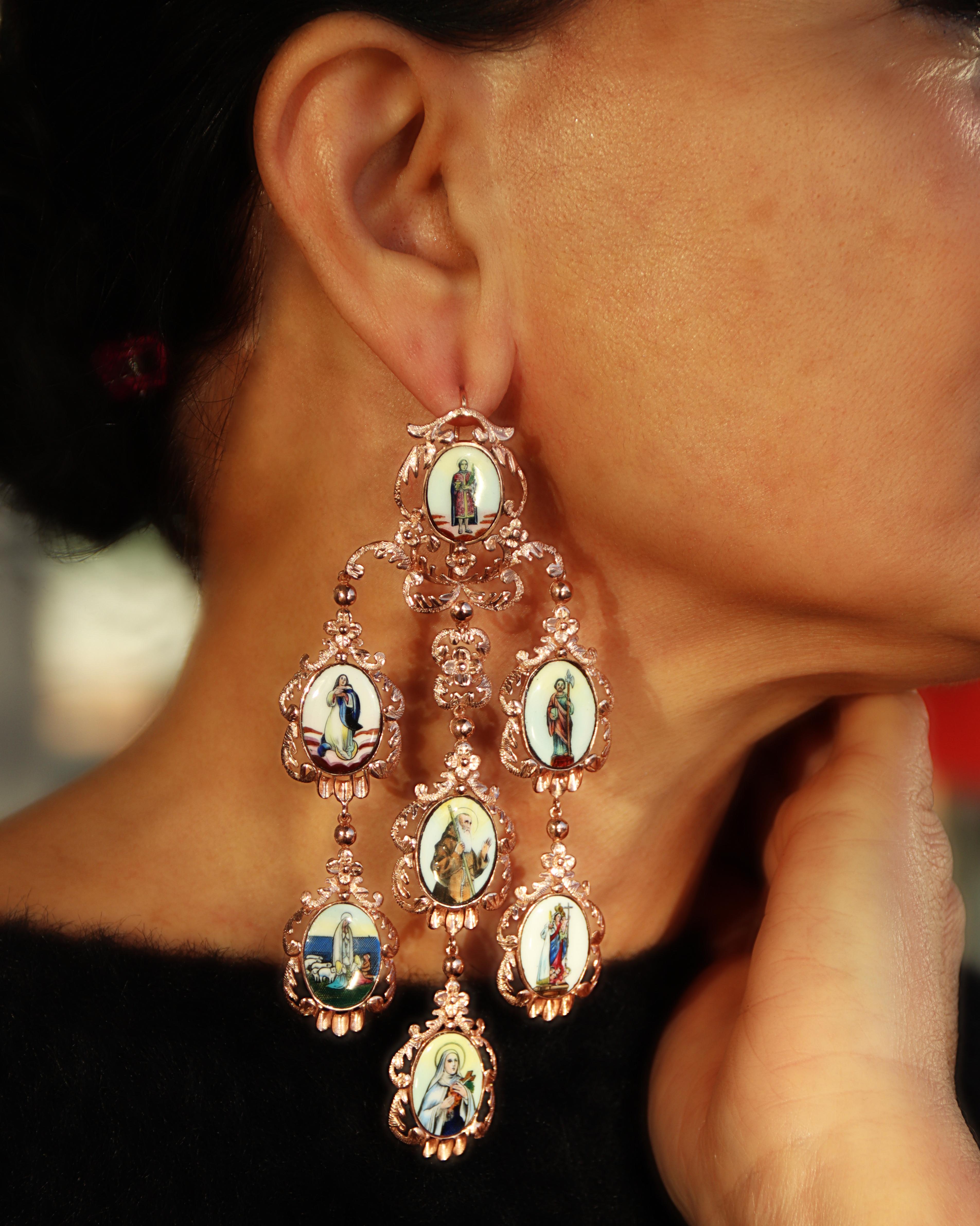 9 Karat Yellow Gold Sacred Drop Earrings For Sale 3