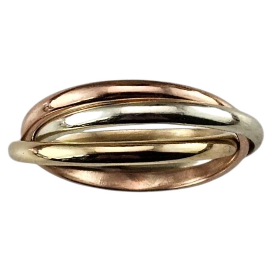 9 Karat Yellow, White and Rose Gold Rolling Ring Size 6 #24349 For Sale