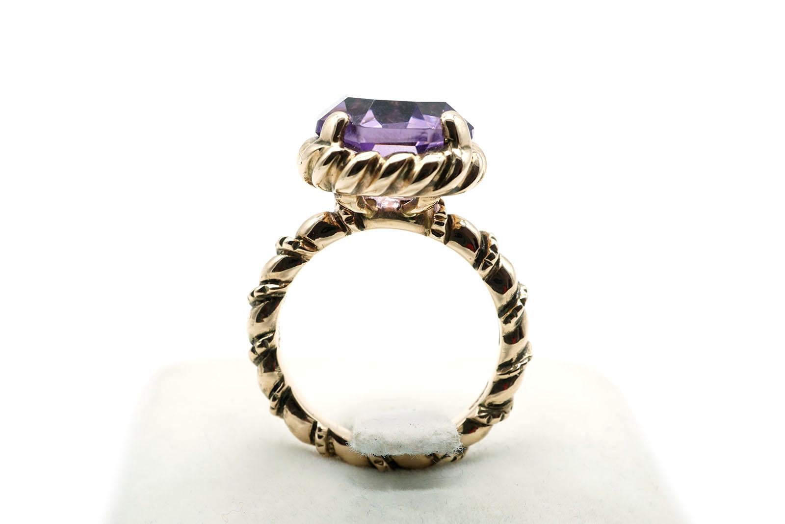 Women's or Men's 9 KT Rose Gold and Pink Quartz Antique Style Torsade Ring  For Sale