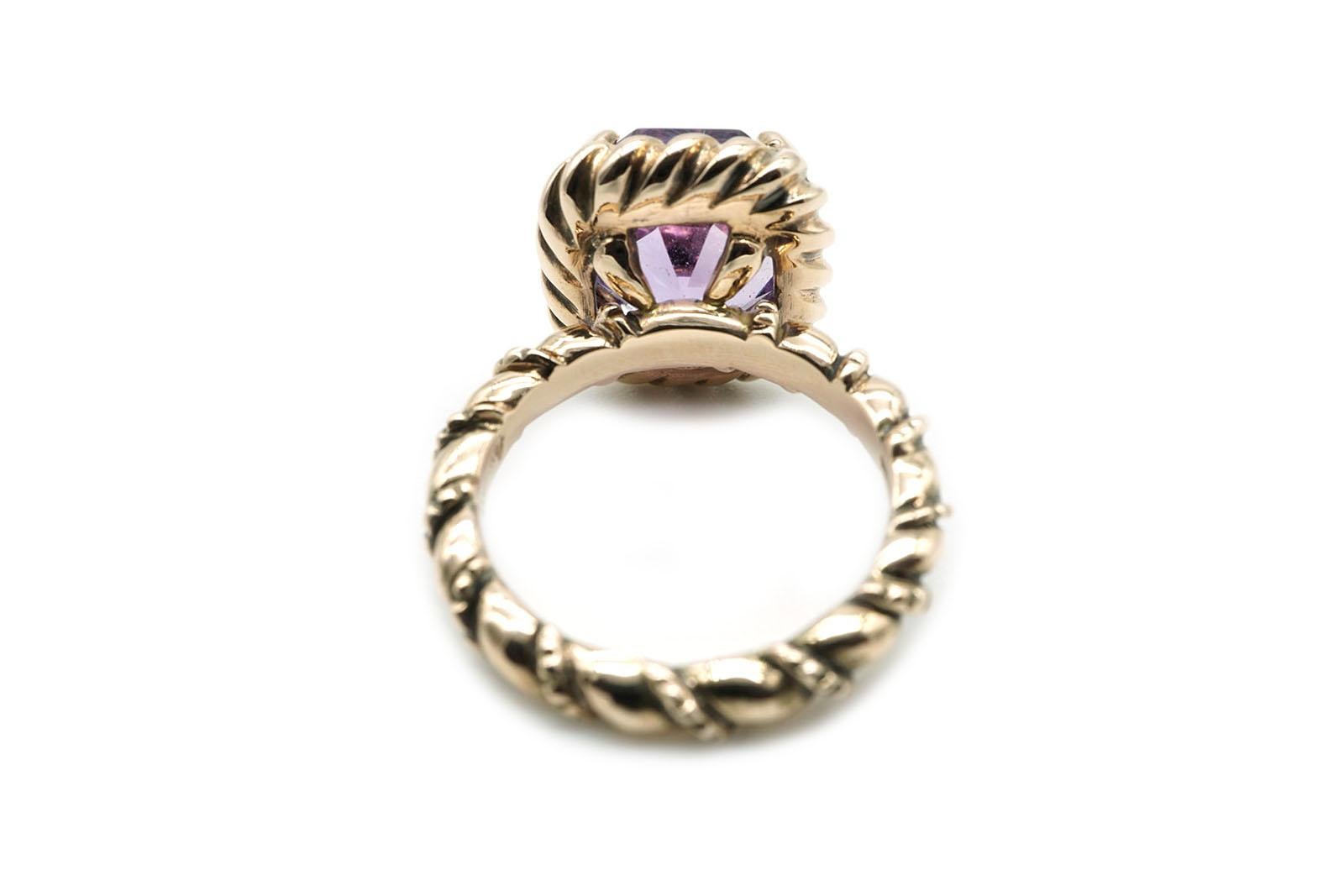 9 KT Rose Gold and Pink Quartz Antique Style Torsade Ring  For Sale 1