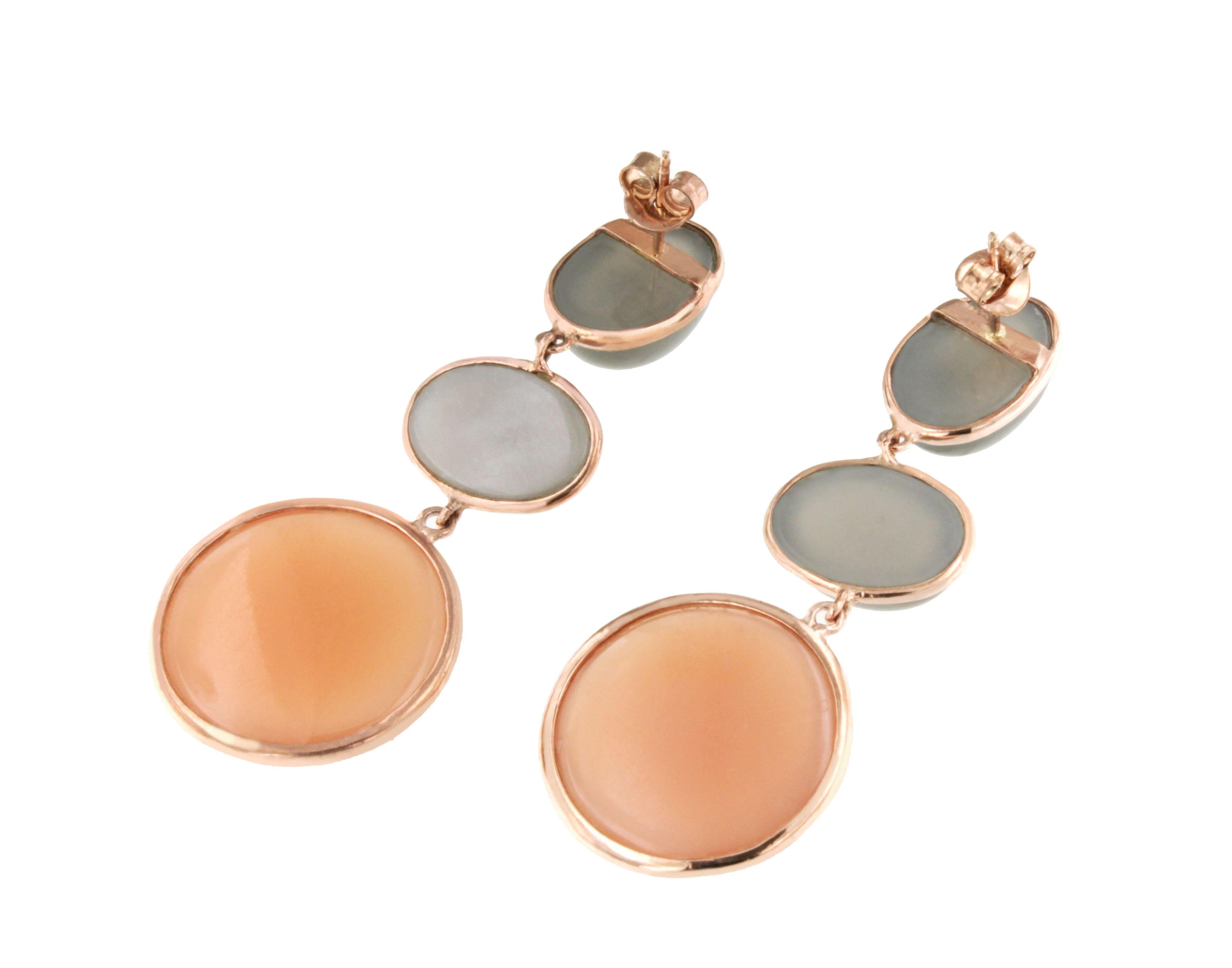 Cabochon 9 Kt Rose Gold With Colored Moonstone Fashion Earrings For Sale