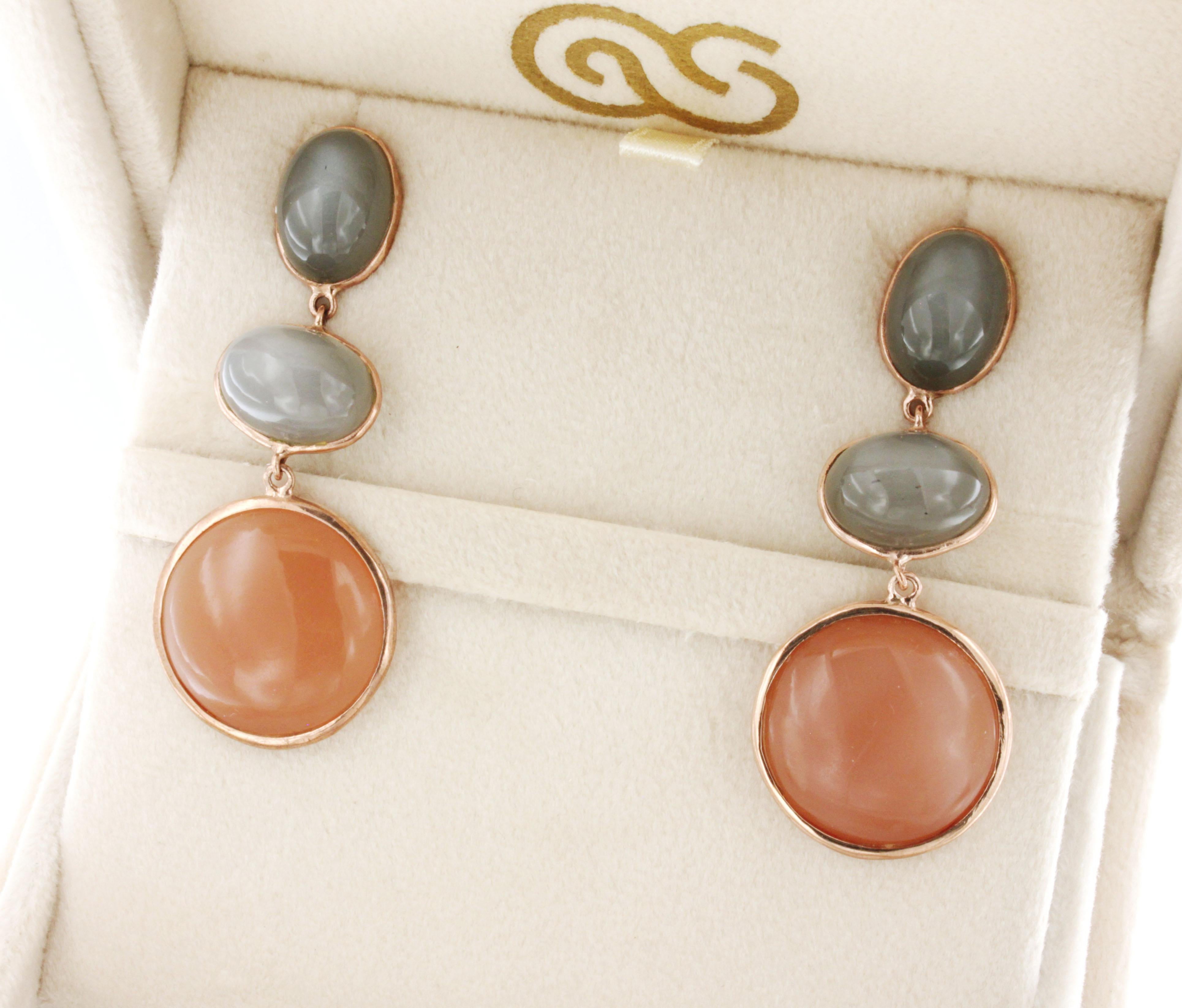 9 Kt Rose Gold With Colored Moonstone Fashion Earrings In New Condition For Sale In GALLARATE, IT