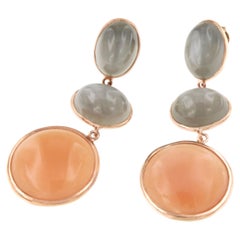 Orecchini moda in oro rosa 9 Kt con pietra di luna colorata
