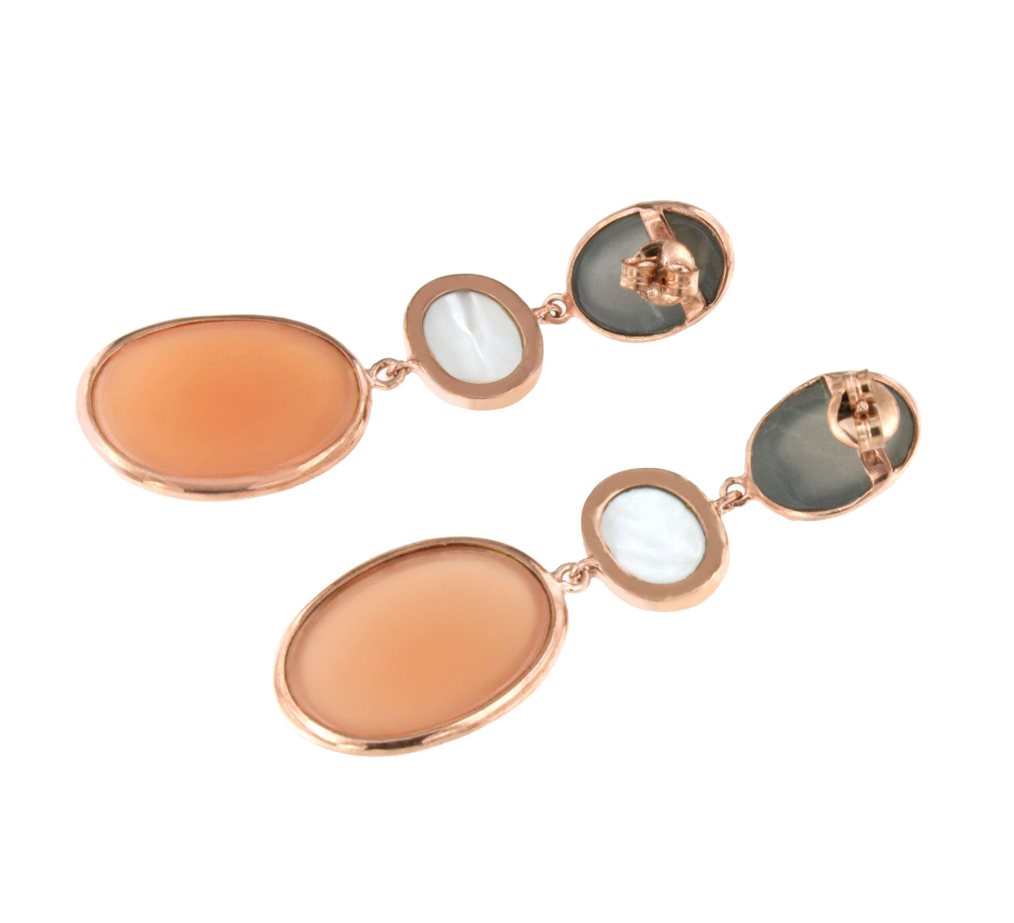 Modern 9 Kt Rose Gold With Natural Colored Stones Fashion Earrings For Sale