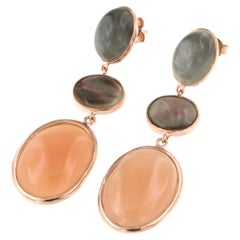 9 Kt Rose Gold With Natural Colored Stones Fashion Earrings