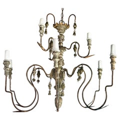 9-Light Italian Wood & Metal Chandelier w/ Wood Tassels