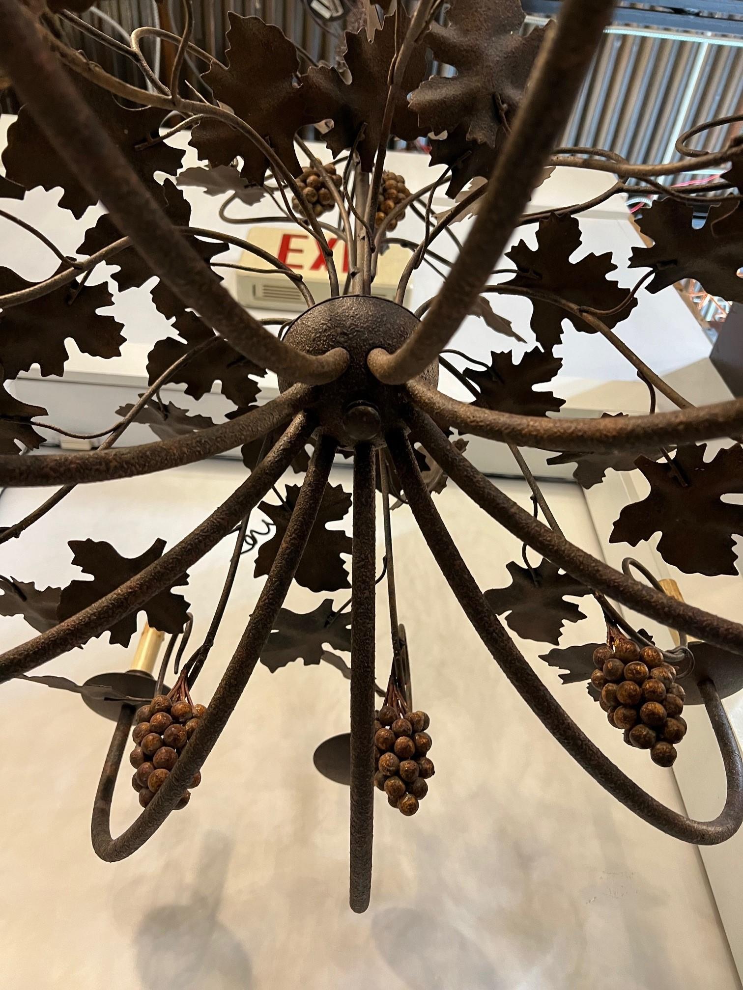 9 Light Metal Chandelier with Grapes, Leaves and Vines   For Sale 6