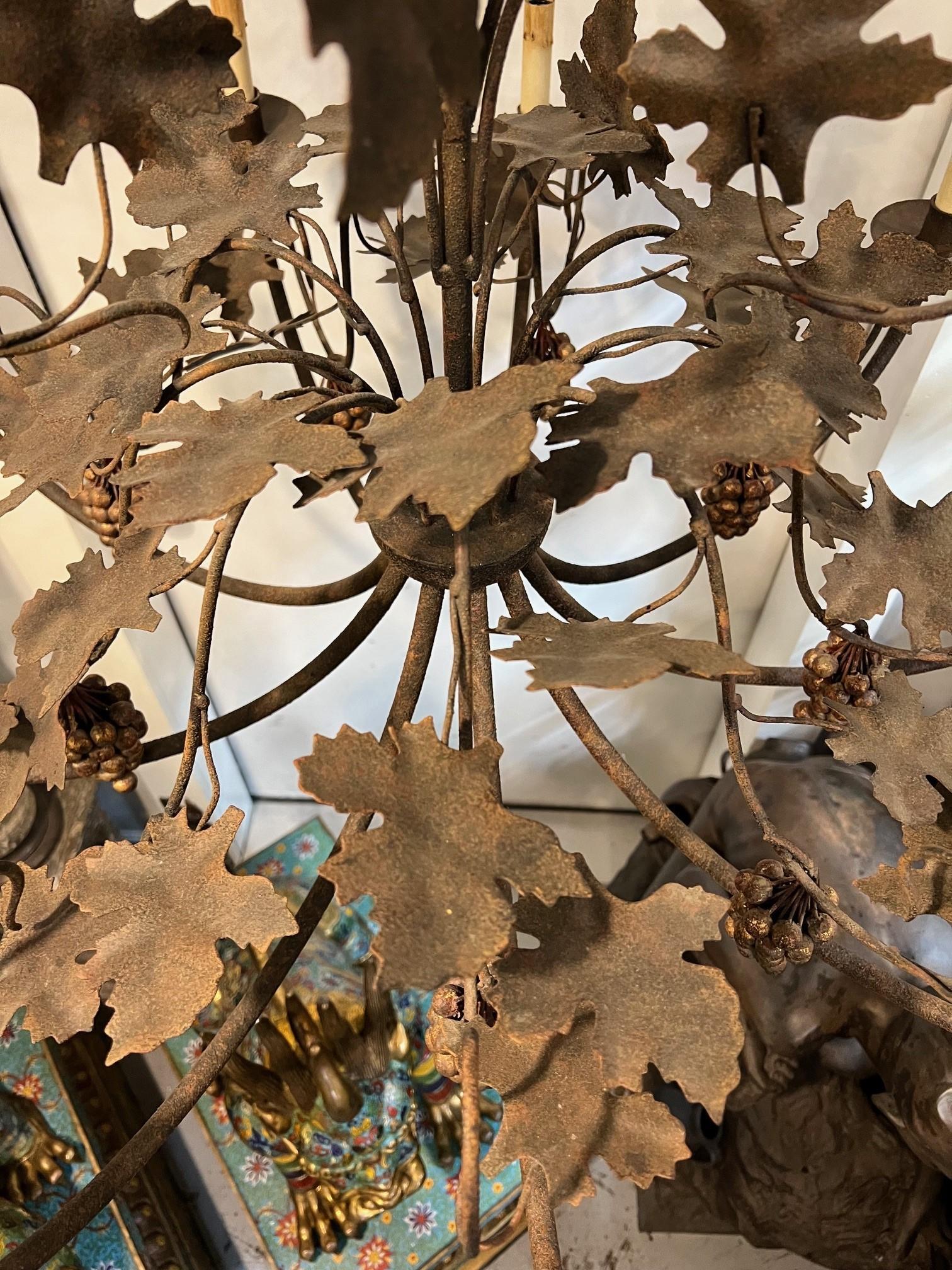 9 Light Metal Chandelier with Grapes, Leaves and Vines   For Sale 7