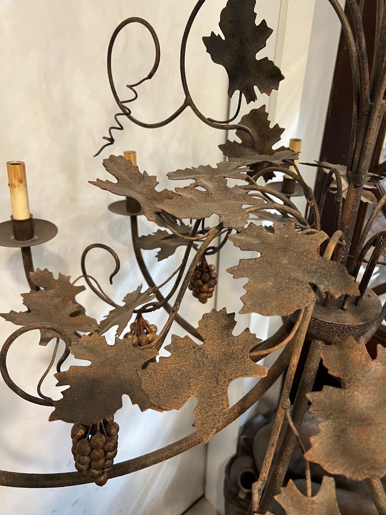 9 Light Metal Chandelier with Grapes, Leaves and Vines   For Sale 9