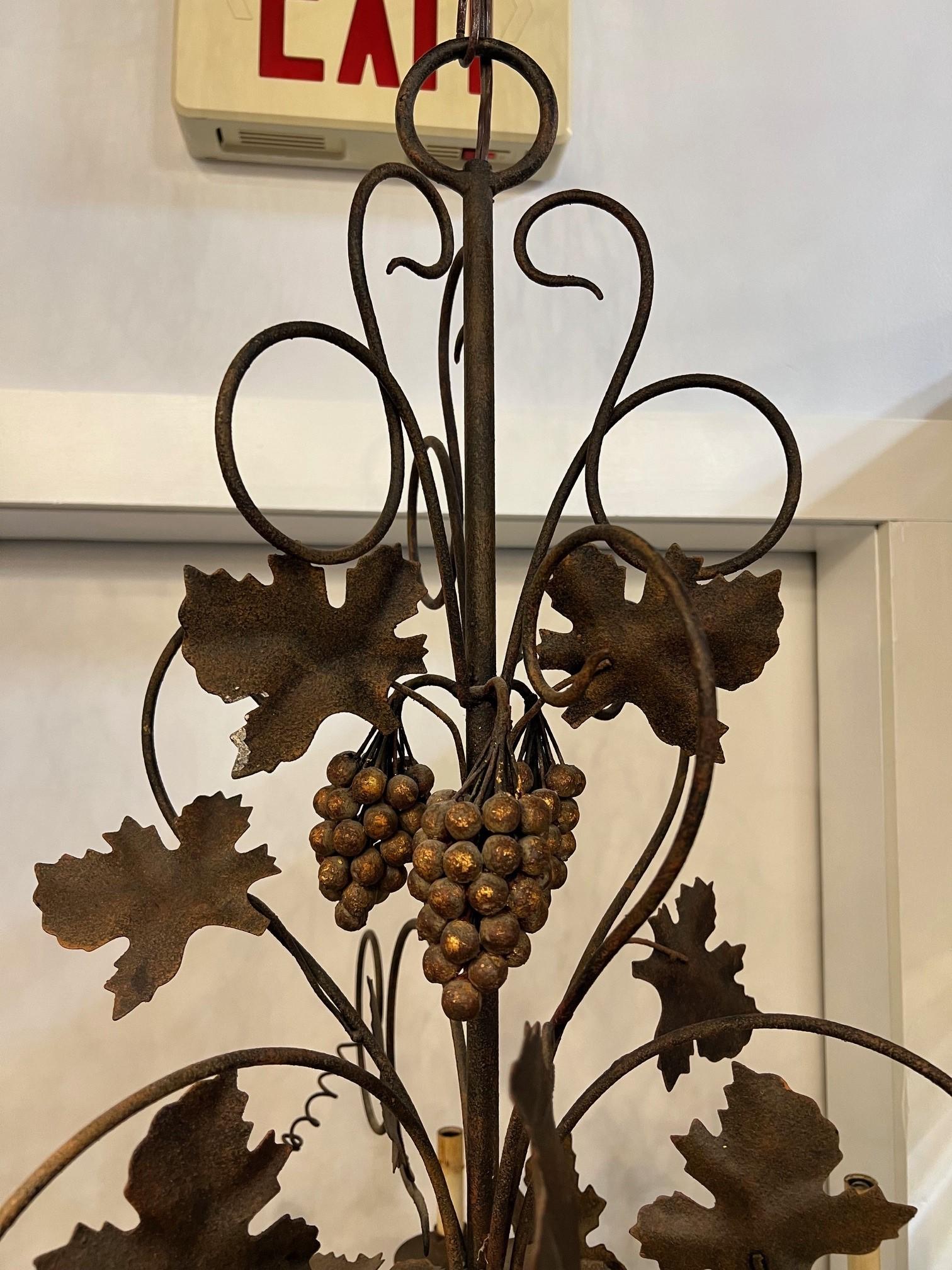 9 Light Metal Chandelier with Grapes, Leaves and Vines   In Good Condition For Sale In Stamford, CT