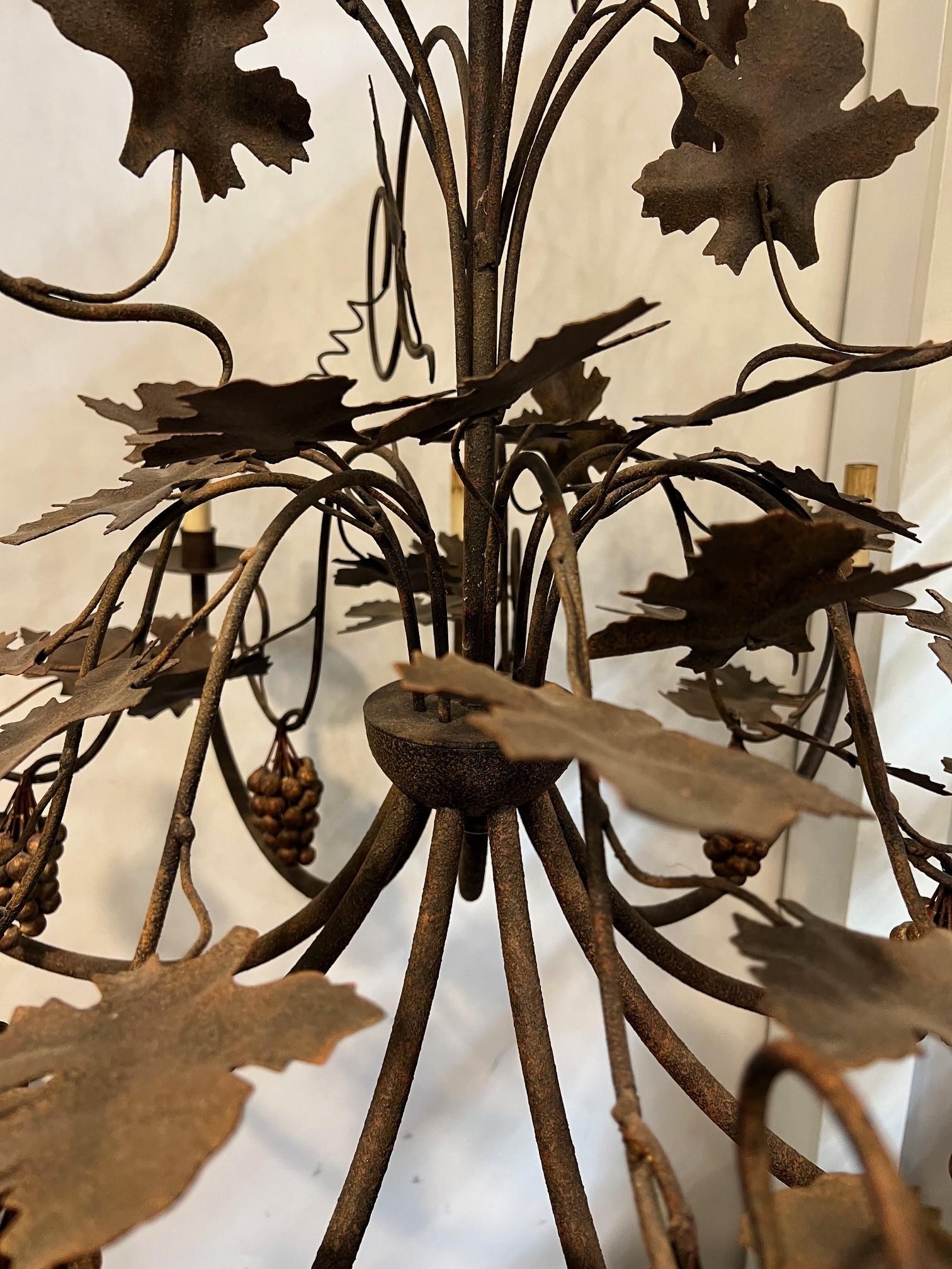 Contemporary 9 Light Metal Chandelier with Grapes, Leaves and Vines   For Sale