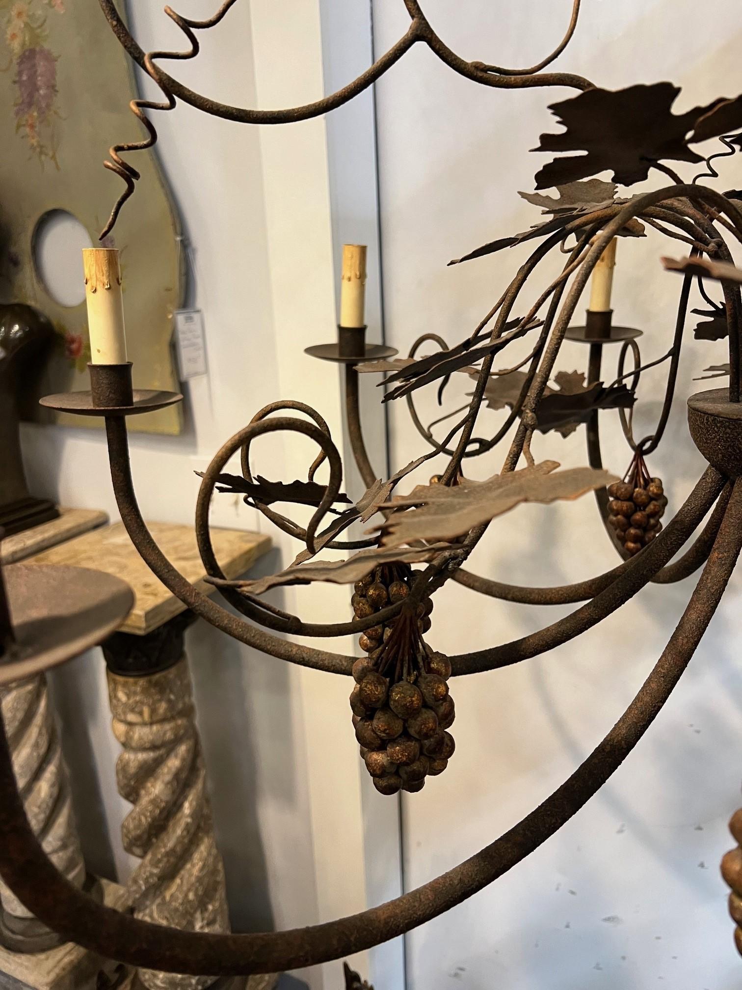 9 Light Metal Chandelier with Grapes, Leaves and Vines   For Sale 2