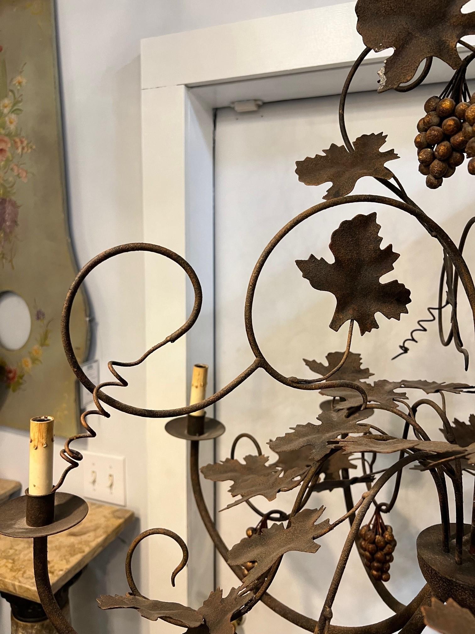 9 Light Metal Chandelier with Grapes, Leaves and Vines   For Sale 3