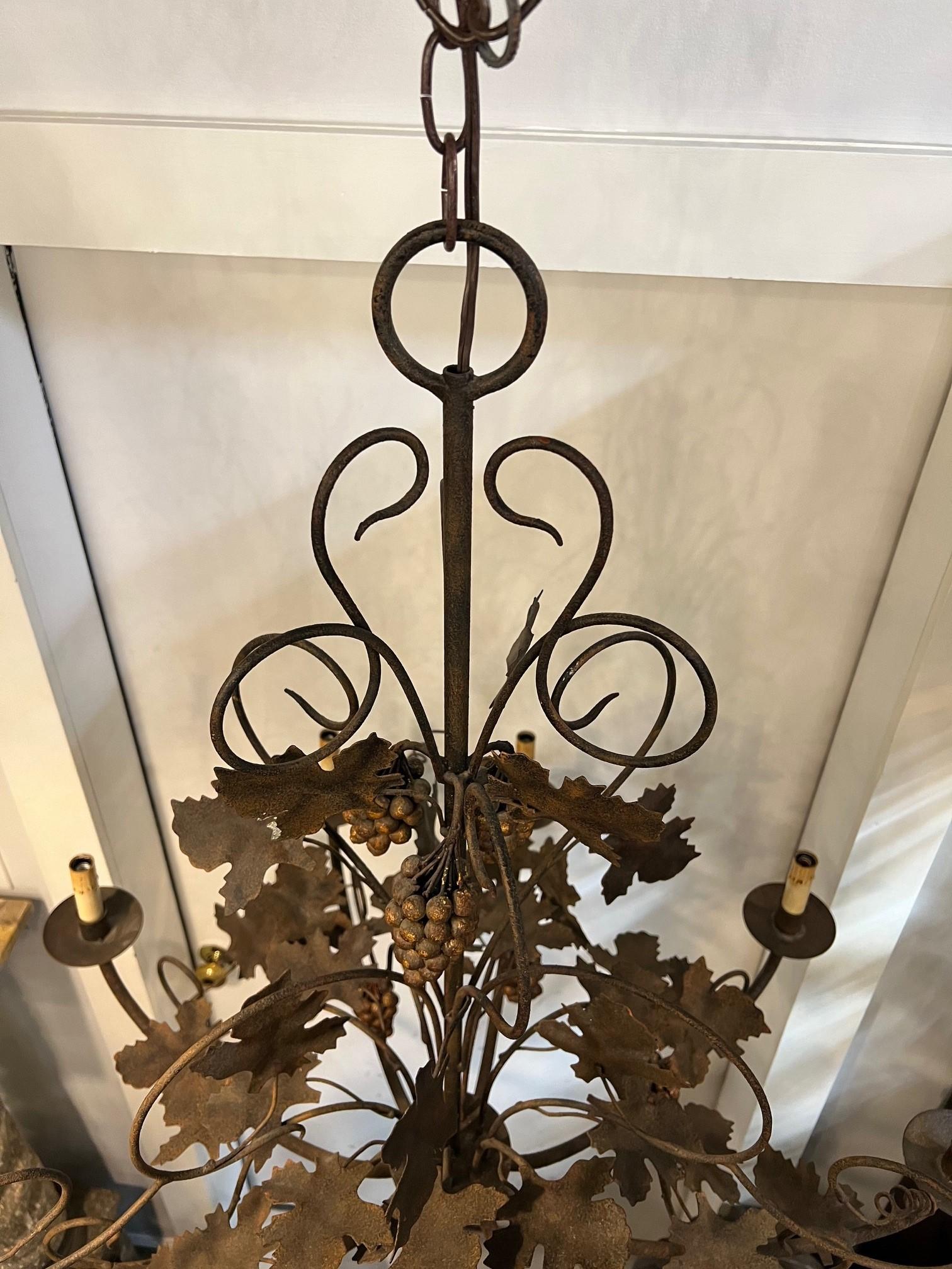9 Light Metal Chandelier with Grapes, Leaves and Vines   For Sale 5