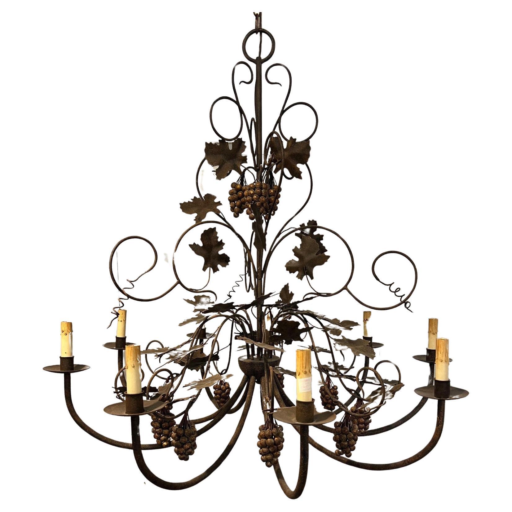 9 Light Metal Chandelier with Grapes, Leaves and Vines  