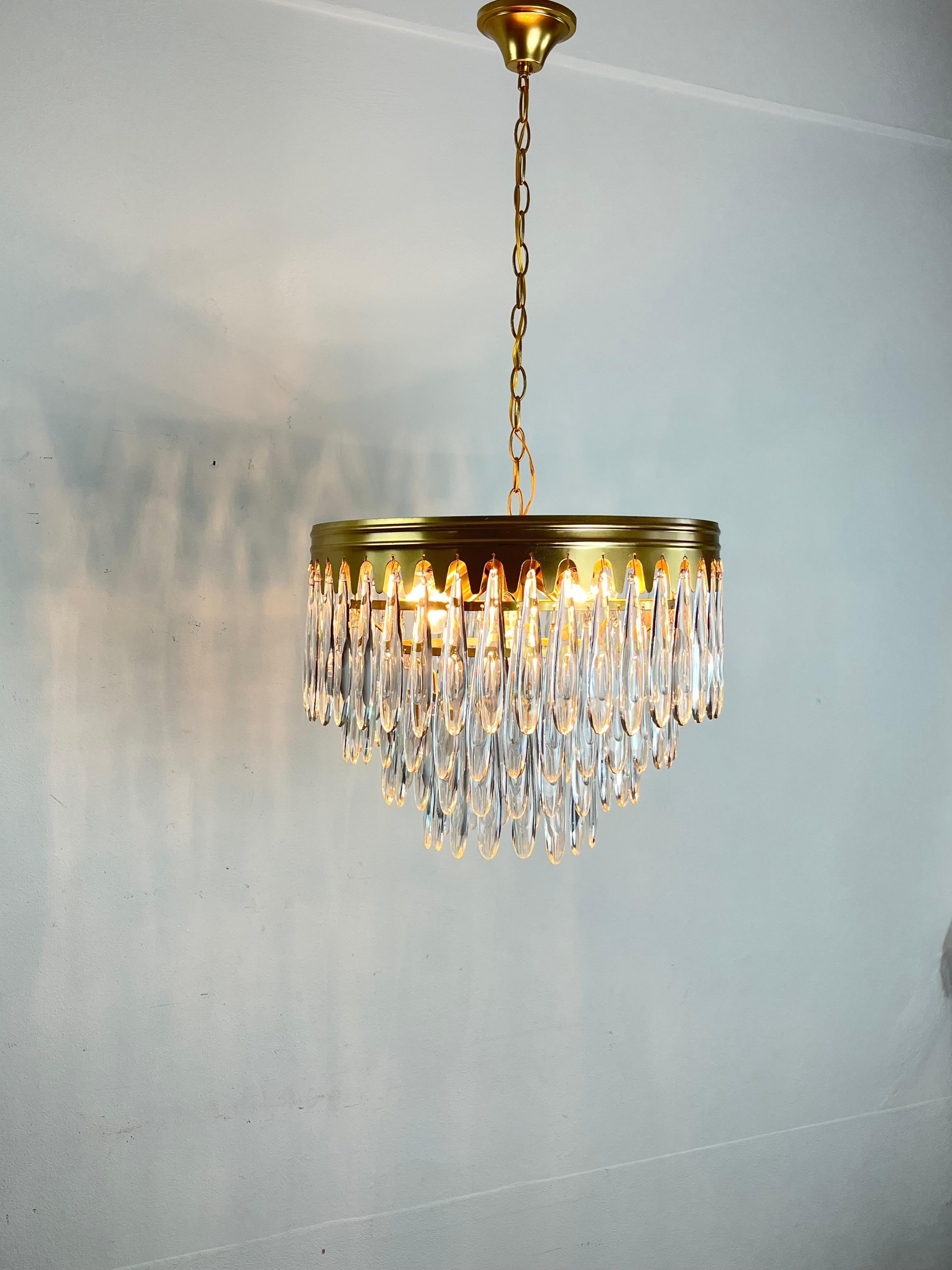 Metal 9-Light Mid-Century Murano Glass Chandelier 1960s For Sale