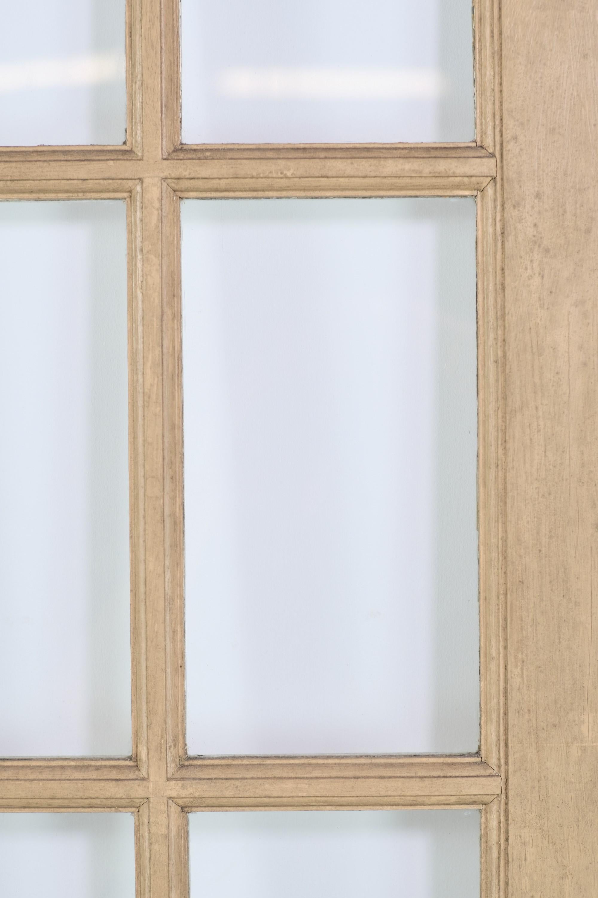 Industrial 9 Lite & 2 Pane Oak Commercial Double Doors, Painted w/ Brass Pulls