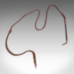 9' Long Antique Hunting Whip, English Leather, Silver, Equestrian, Swaine Adeney
