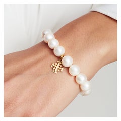 9 Millimeter Cultured Freshwater Pearl 14k Yellow Gold Beaded Bracelet, In Stock