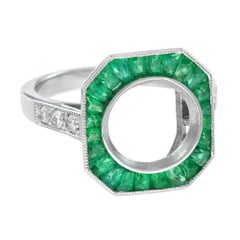 9 mm. Semi Mount Diamond Emerald Art Deco Style Ring in Platinum 950