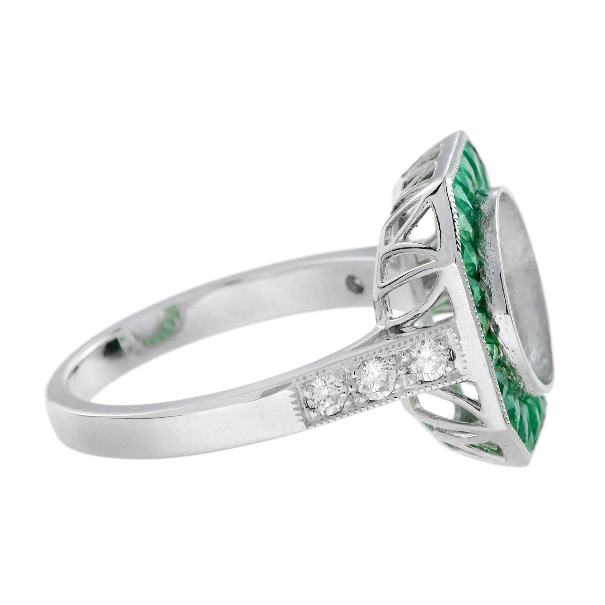 9 mm. Semi-Montierter Diamant-Smaragd-Ring im Art-déco-Stil aus Platin 950 (Art déco) im Angebot