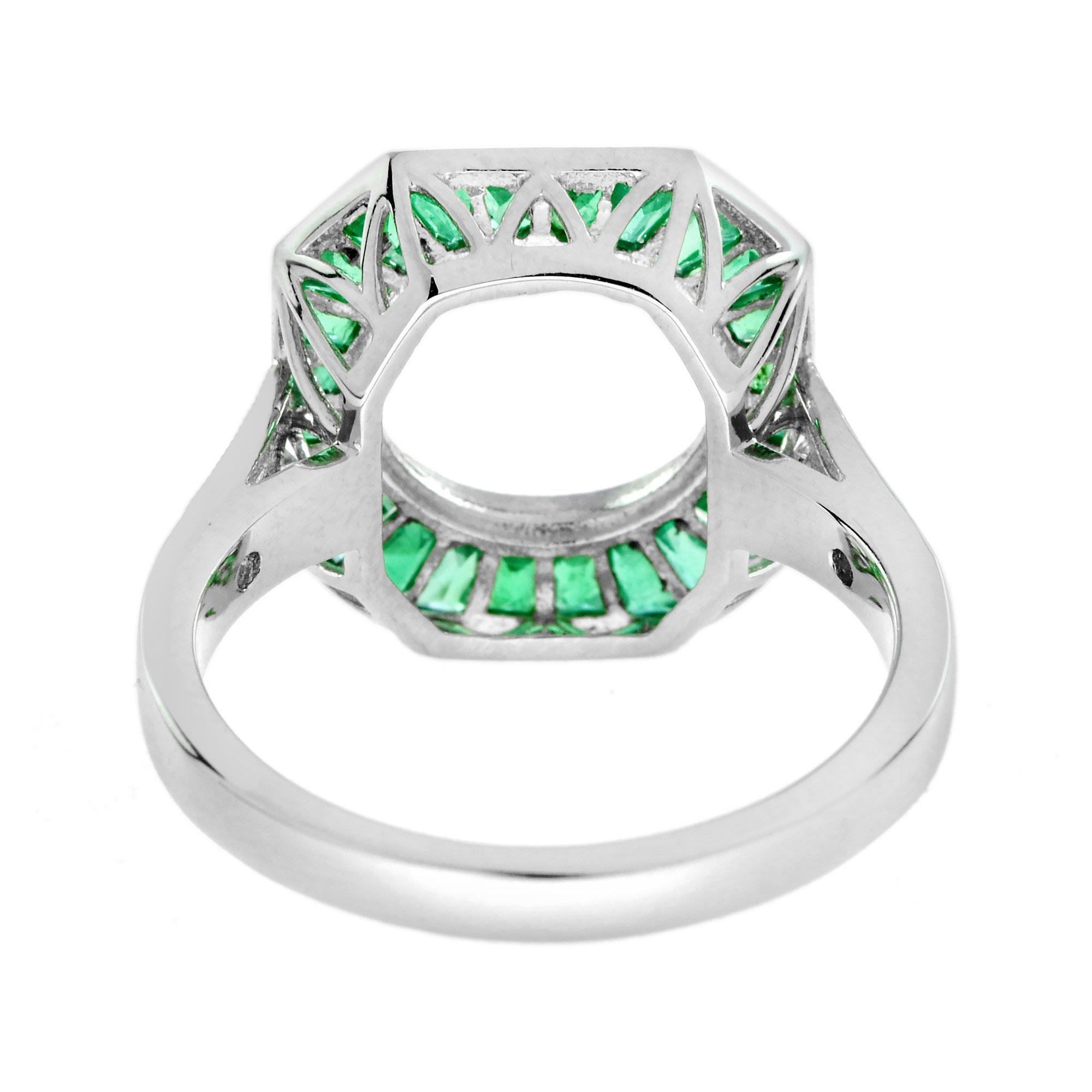9 mm. Semi-Montierter Diamant-Smaragd-Ring im Art-déco-Stil aus Platin 950 (Rundschliff) im Angebot