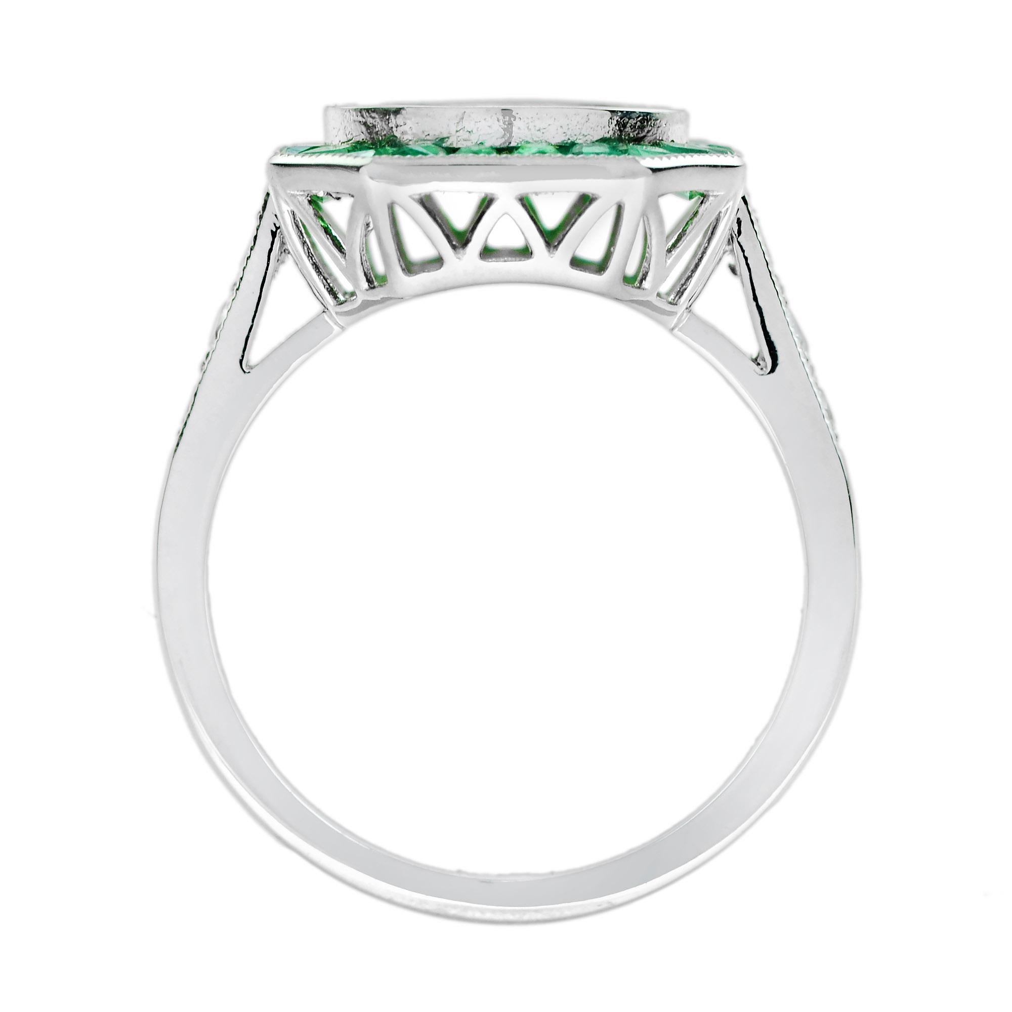 9 mm. Semi-Montierter Diamant-Smaragd-Ring im Art-déco-Stil aus Platin 950 im Zustand „Neu“ im Angebot in Bangkok, TH