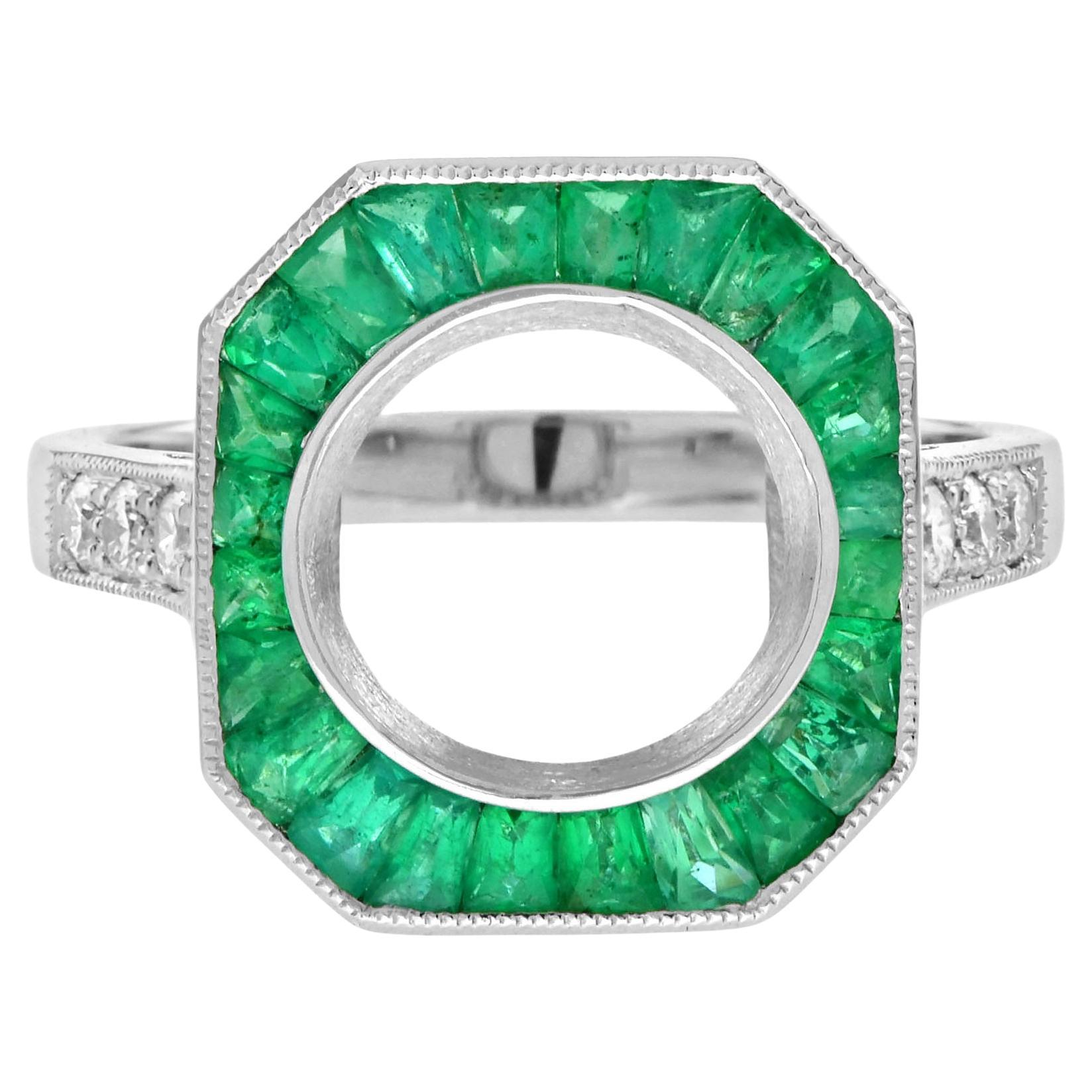 9 mm. Semi-Montierter Diamant-Smaragd-Ring im Art-déco-Stil aus Platin 950