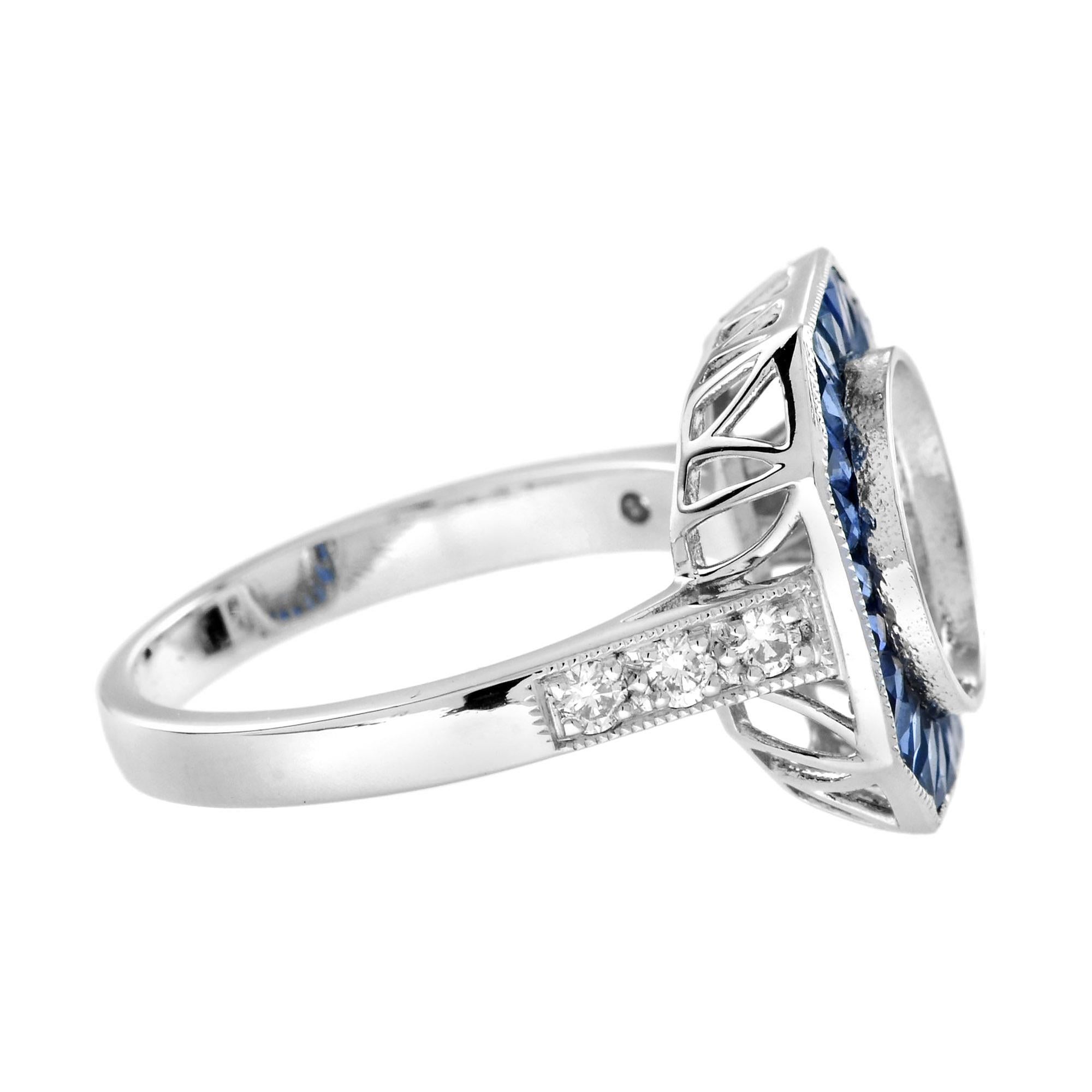9 mm. Semi-Montierter Diamant-Saphir-Ring im Art-Déco-Stil aus Platin 950 (Art déco) im Angebot