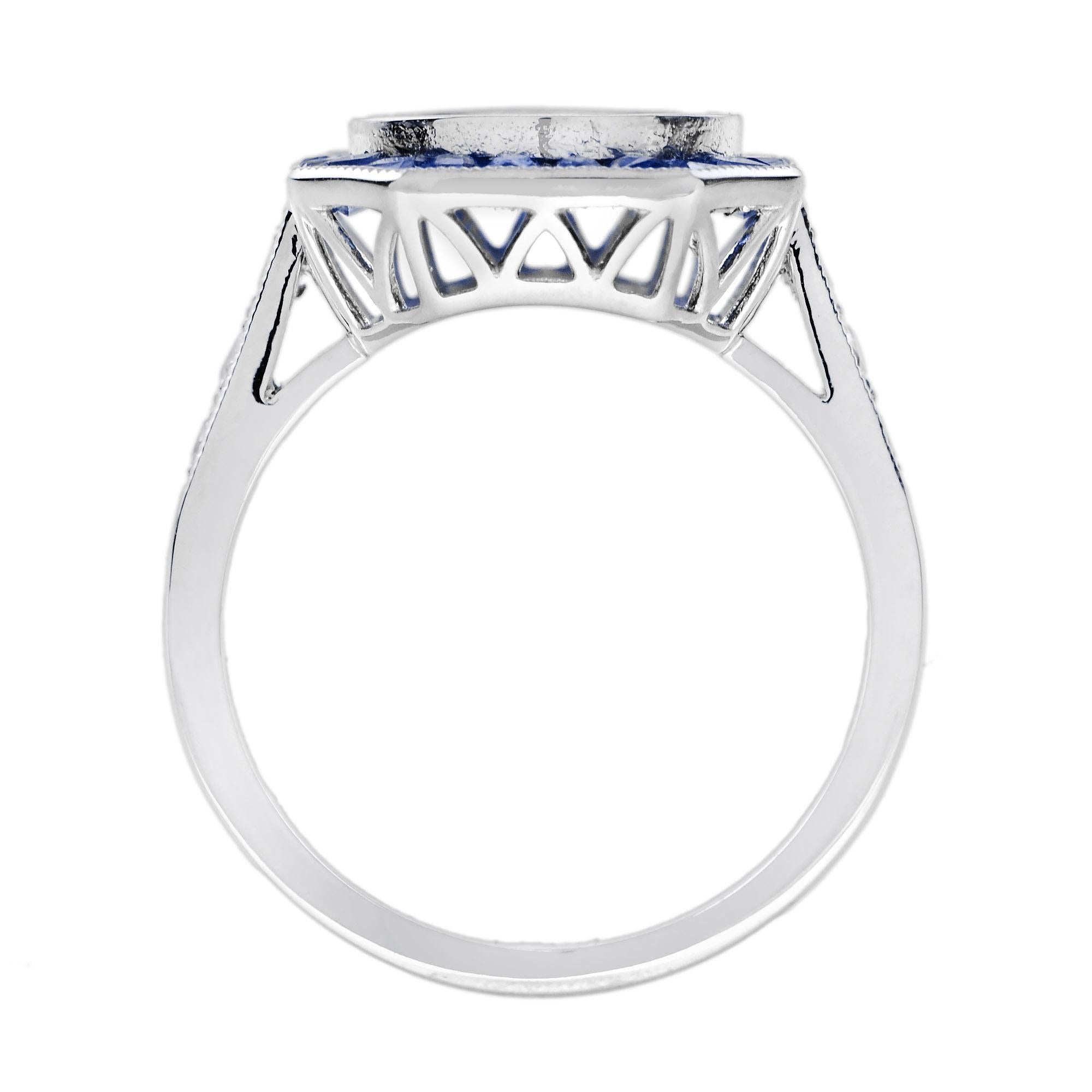 9 mm. Semi-Montierter Diamant-Saphir-Ring im Art-Déco-Stil aus Platin 950 im Zustand „Neu“ im Angebot in Bangkok, TH