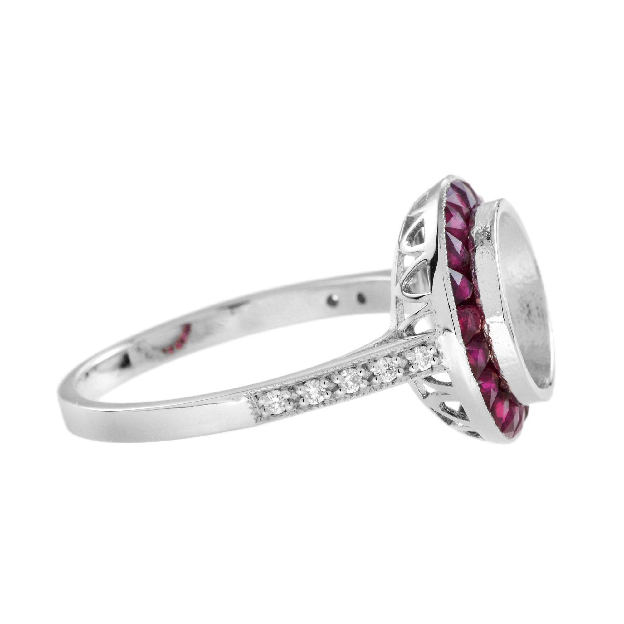 9 mm. Semimontierter Rubin-Diamant-Verlobungsring im Art-déco-Stil aus Platin (Art déco) im Angebot