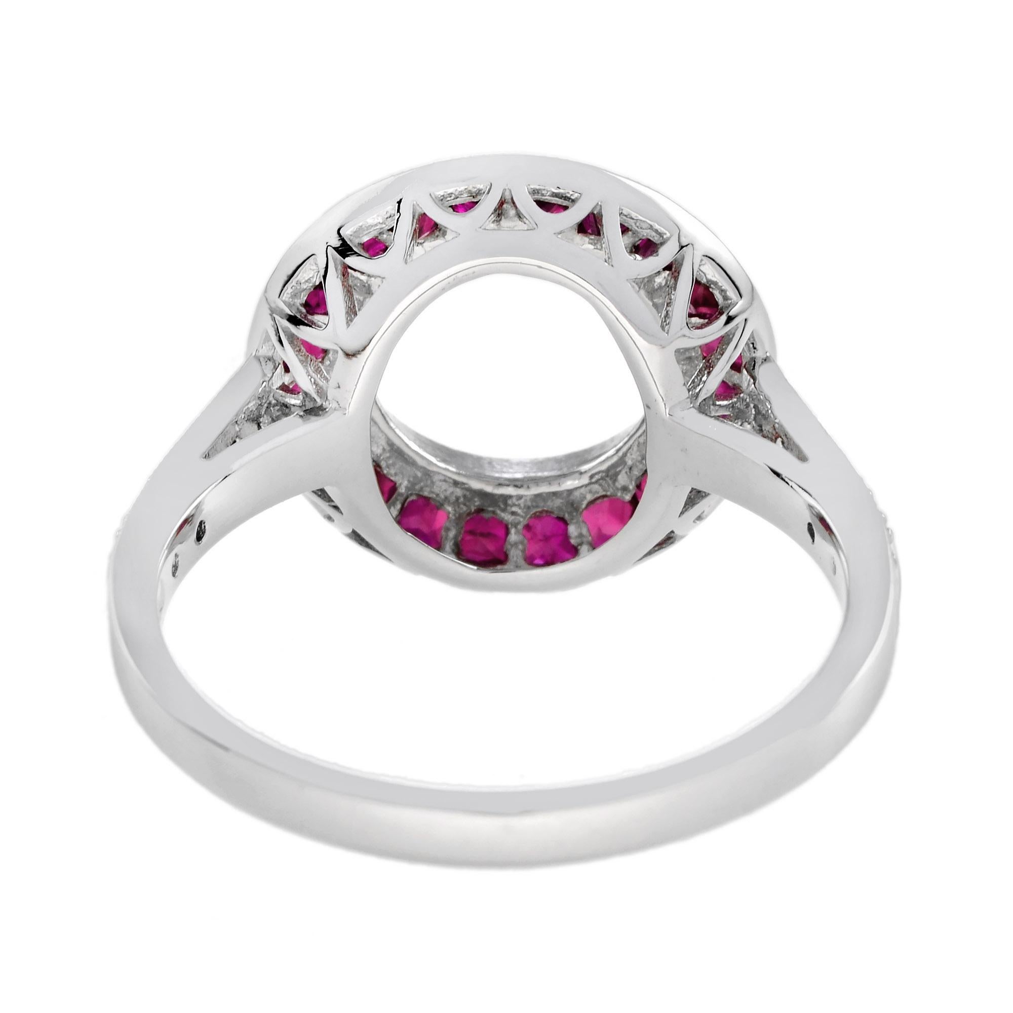 9 mm. Semimontierter Rubin-Diamant-Verlobungsring im Art-déco-Stil aus Platin (Rundschliff) im Angebot