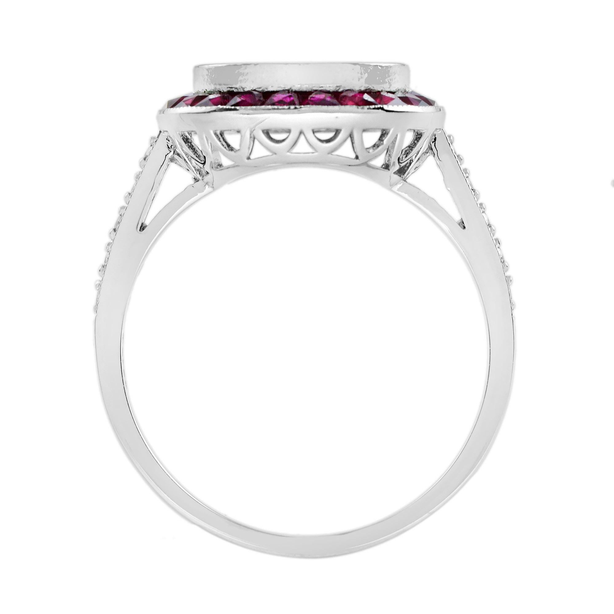 9 mm. Semimontierter Rubin-Diamant-Verlobungsring im Art-déco-Stil aus Platin im Zustand „Neu“ im Angebot in Bangkok, TH