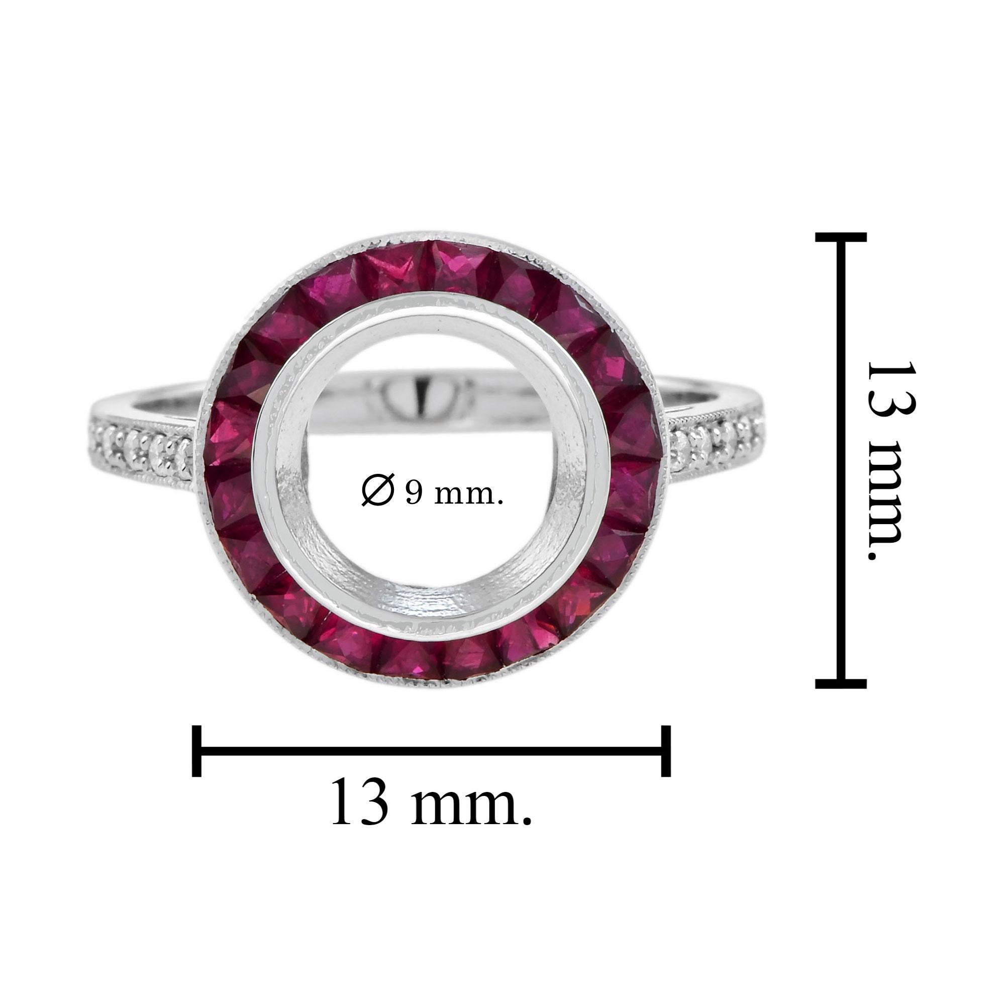 9 mm. Semimontierter Rubin-Diamant-Verlobungsring im Art-déco-Stil aus Platin für Damen oder Herren im Angebot