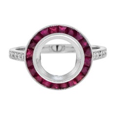 9 mm. Semimontierter Rubin-Diamant-Verlobungsring im Art-déco-Stil aus Platin