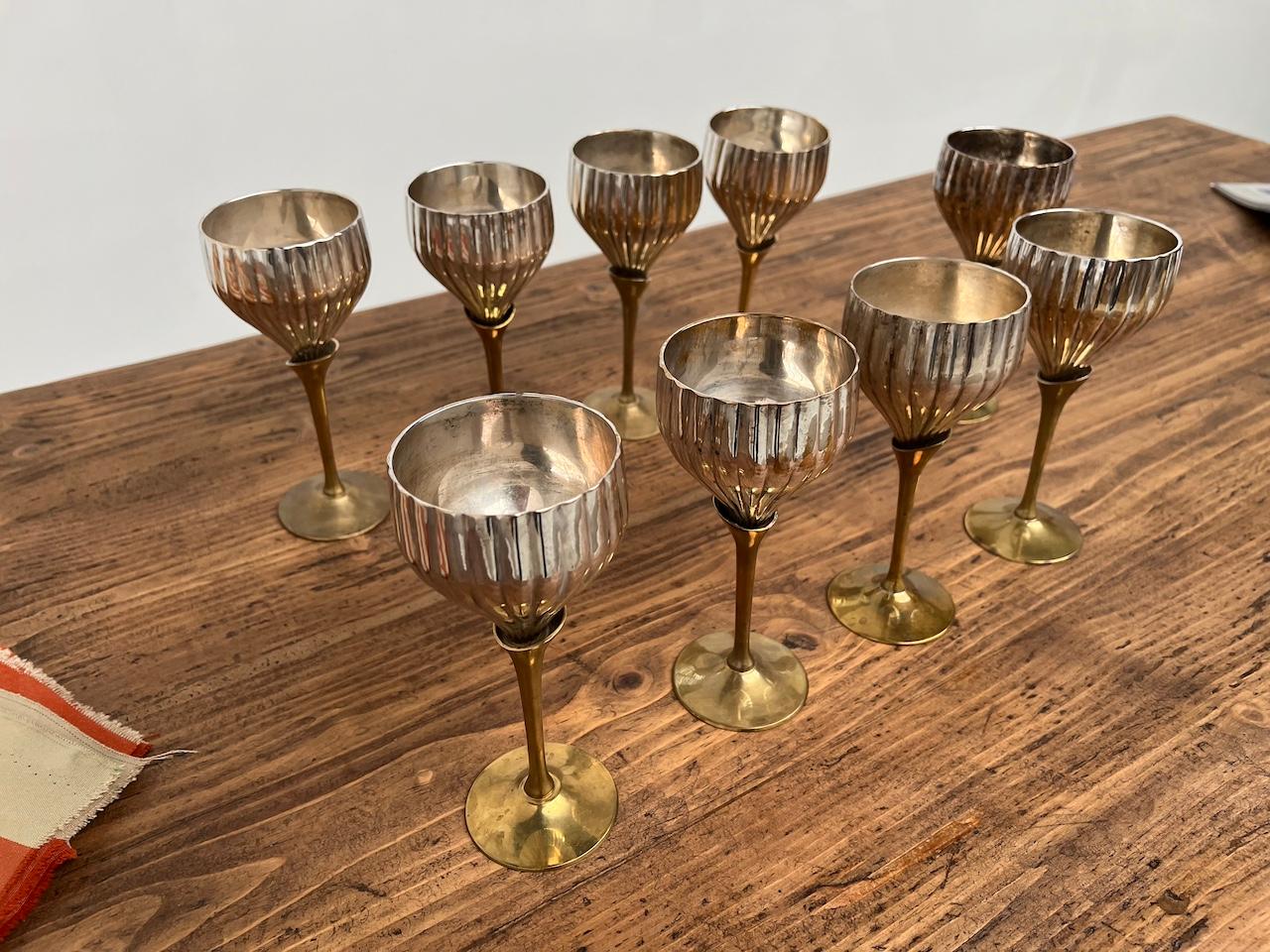 9 old French glasses in silver metal and brass For Sale 4