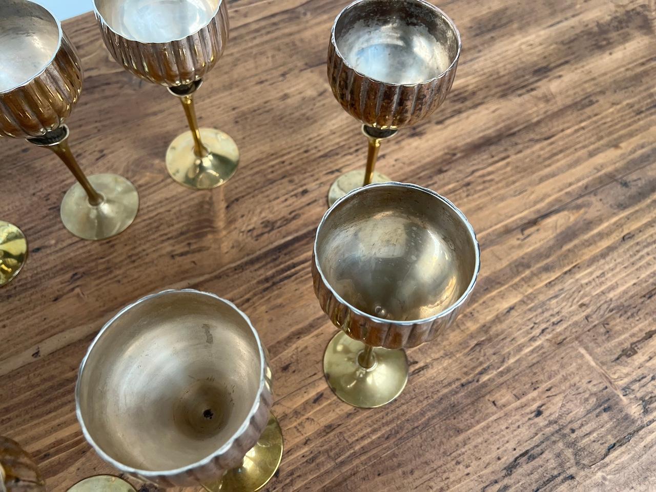 9 old French glasses in silver metal and brass For Sale 6