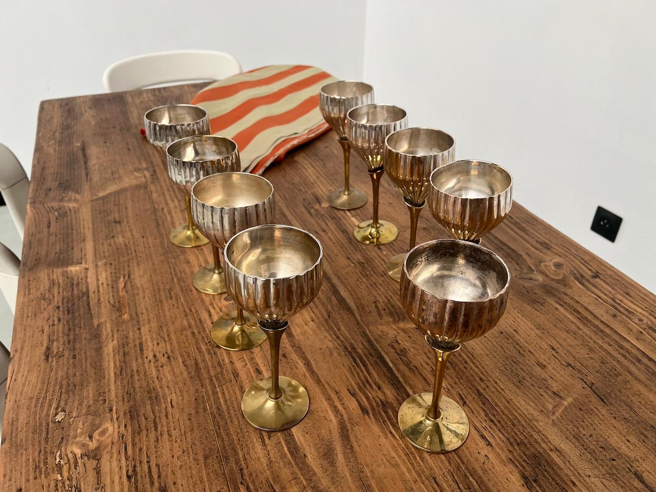 9 old French glasses in silver metal and brass For Sale 12